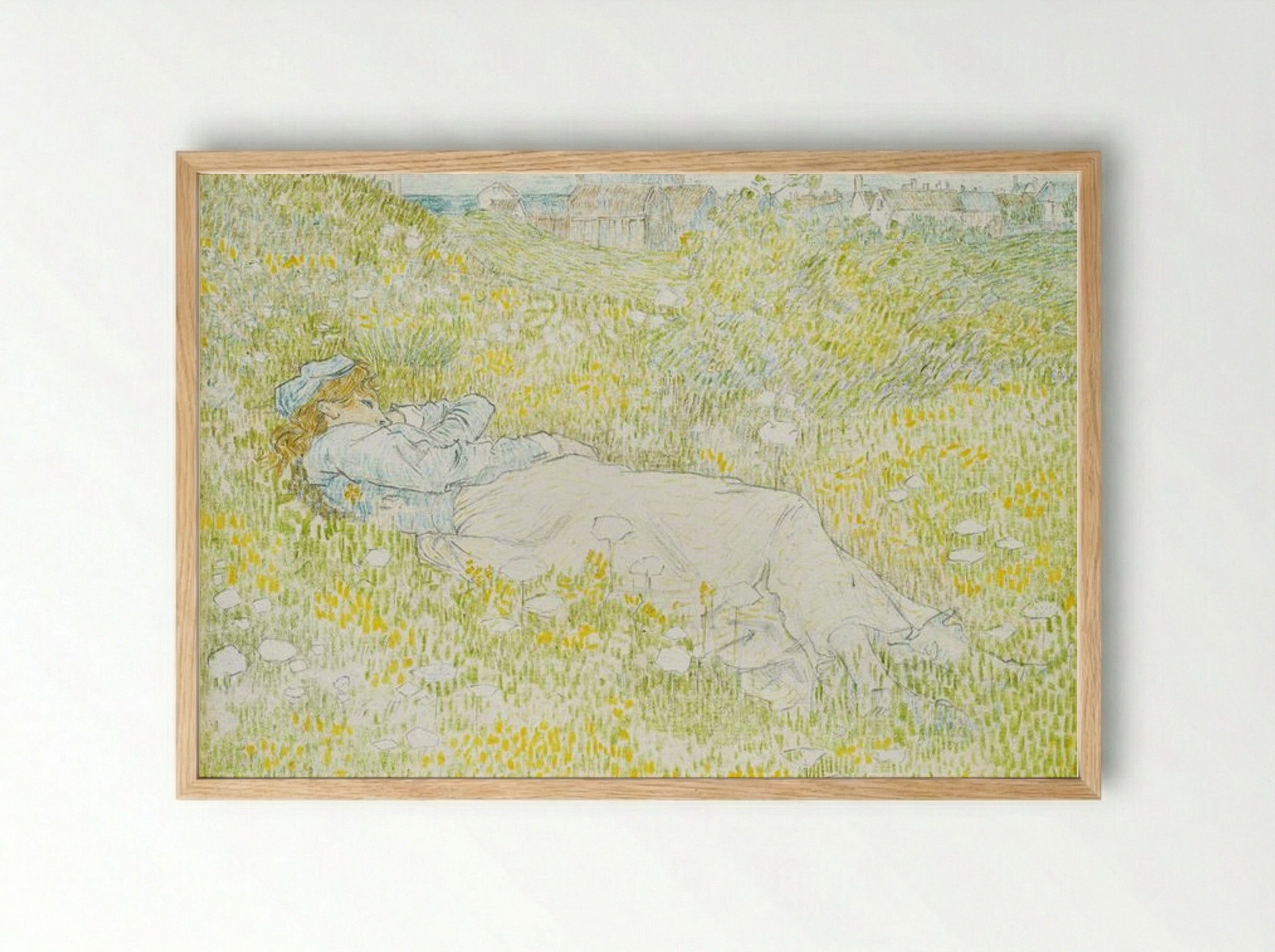 Woman Lying in the Dunes near Noordwijk - Jan Toorop - Framed Print Wood