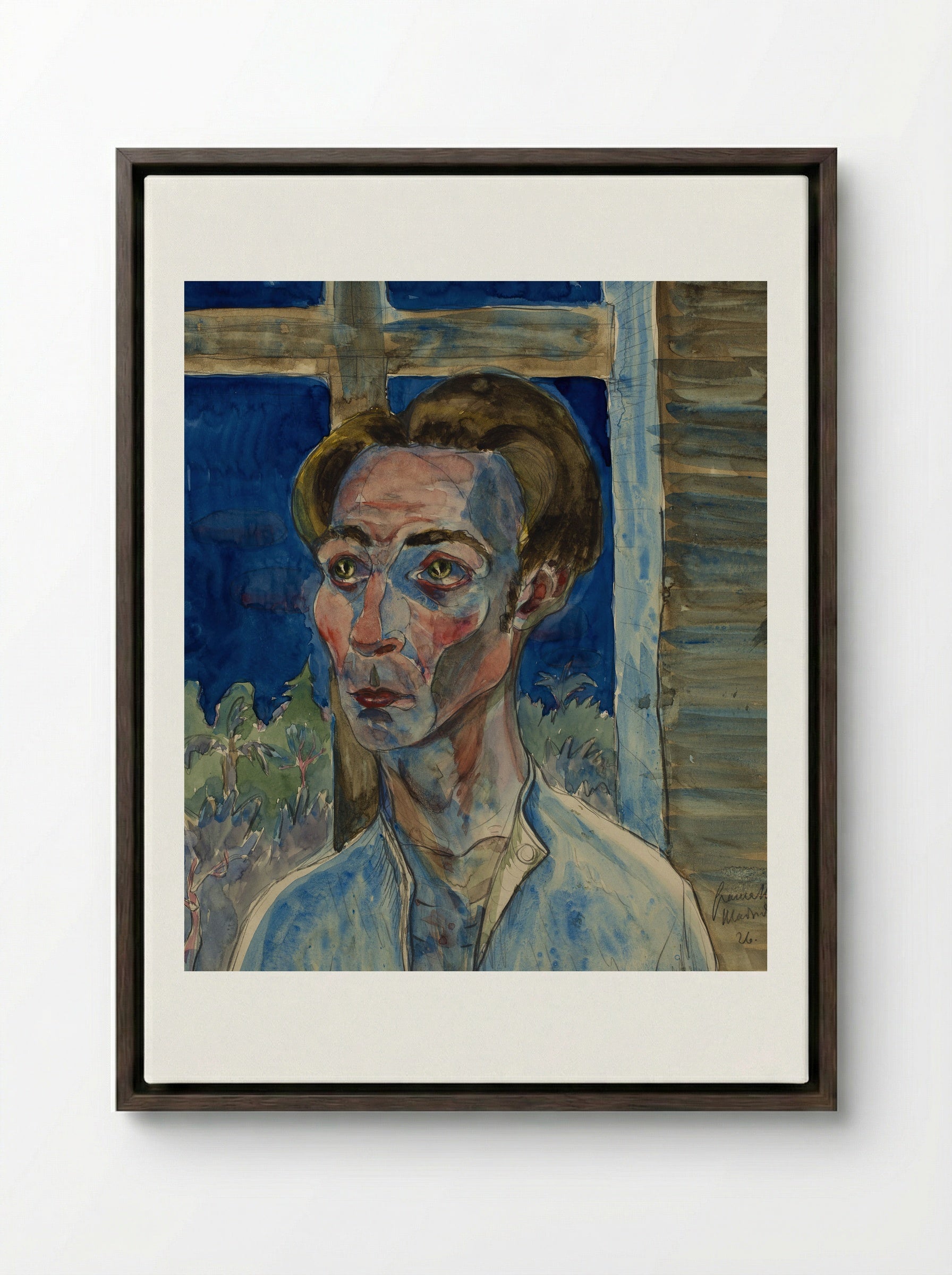 Myself with a Window Frame Cross - Hermann Max Pechstein - Framed Canvas Dark Wood
