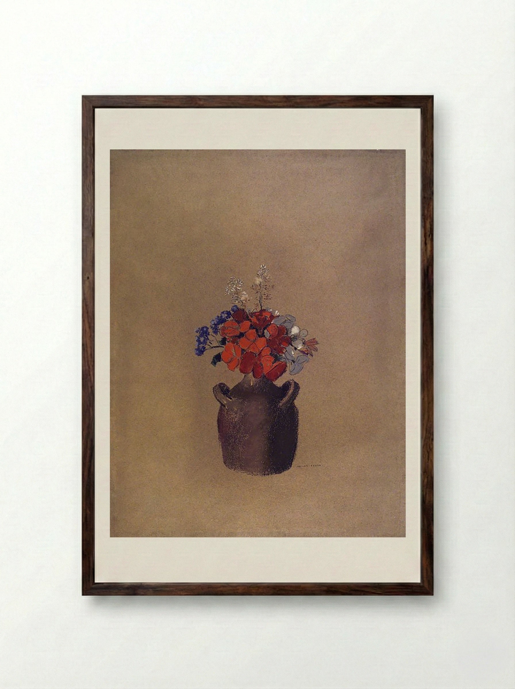 Flowers in a Vase - Odilon Redon - Framed Print Dark Wood