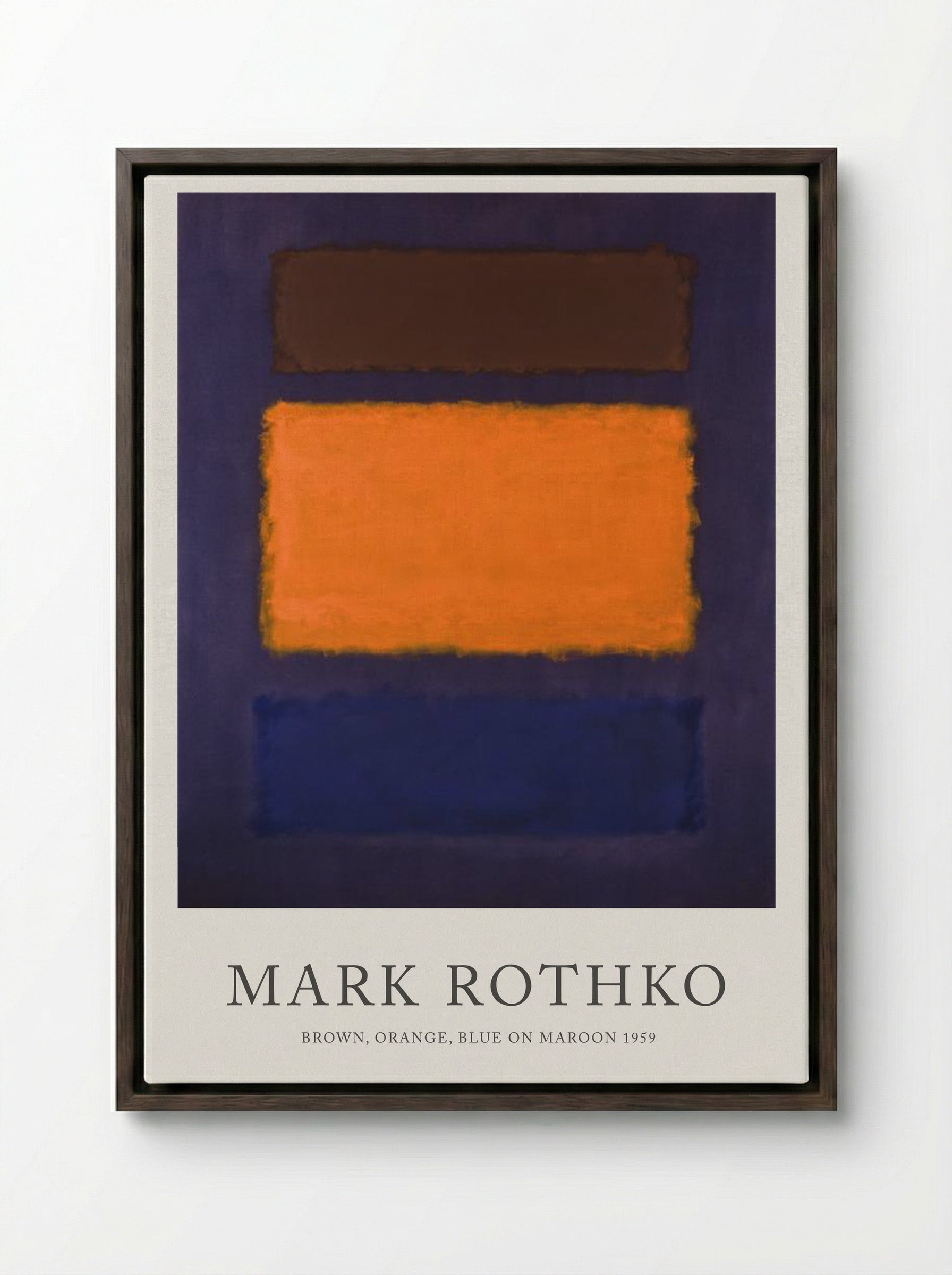Brown, Orange, Blue on Maroon - Mark Rothko - Framed Canvas Dark Wood