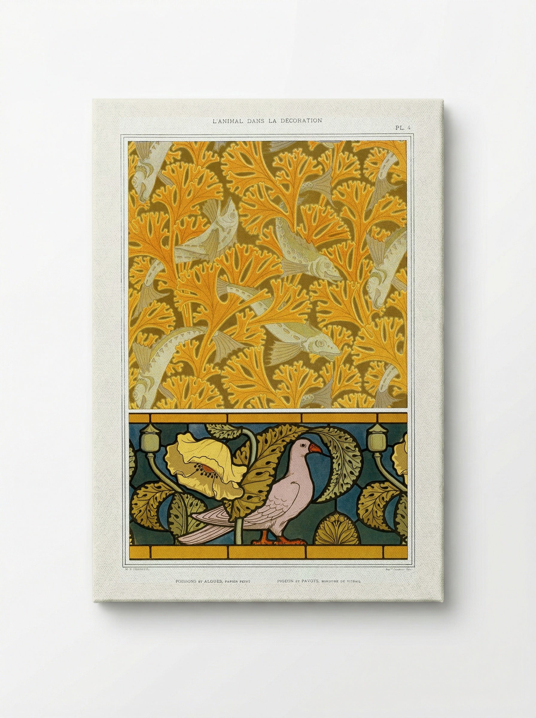 Poisson et Algues, Papier Peint / Pigeon et Pavots, Bordure de Vitrail - Maurice Pillard Verneuil - Canvas