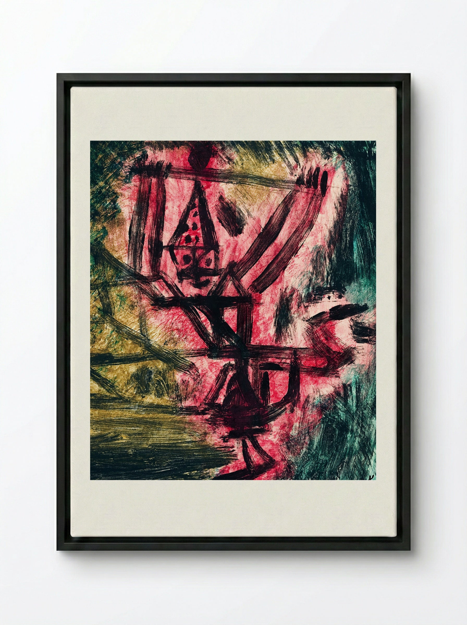 Feuer-Clown I (Fire Clown) - Paul Klee - Framed Canvas Black