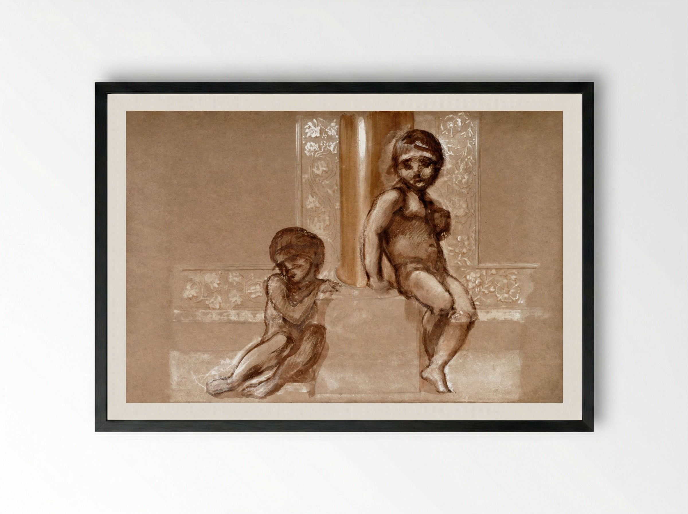 Study of Two Putti for 'The Troy Triptych' - Edward Burne-Jones - Framed Print Black
