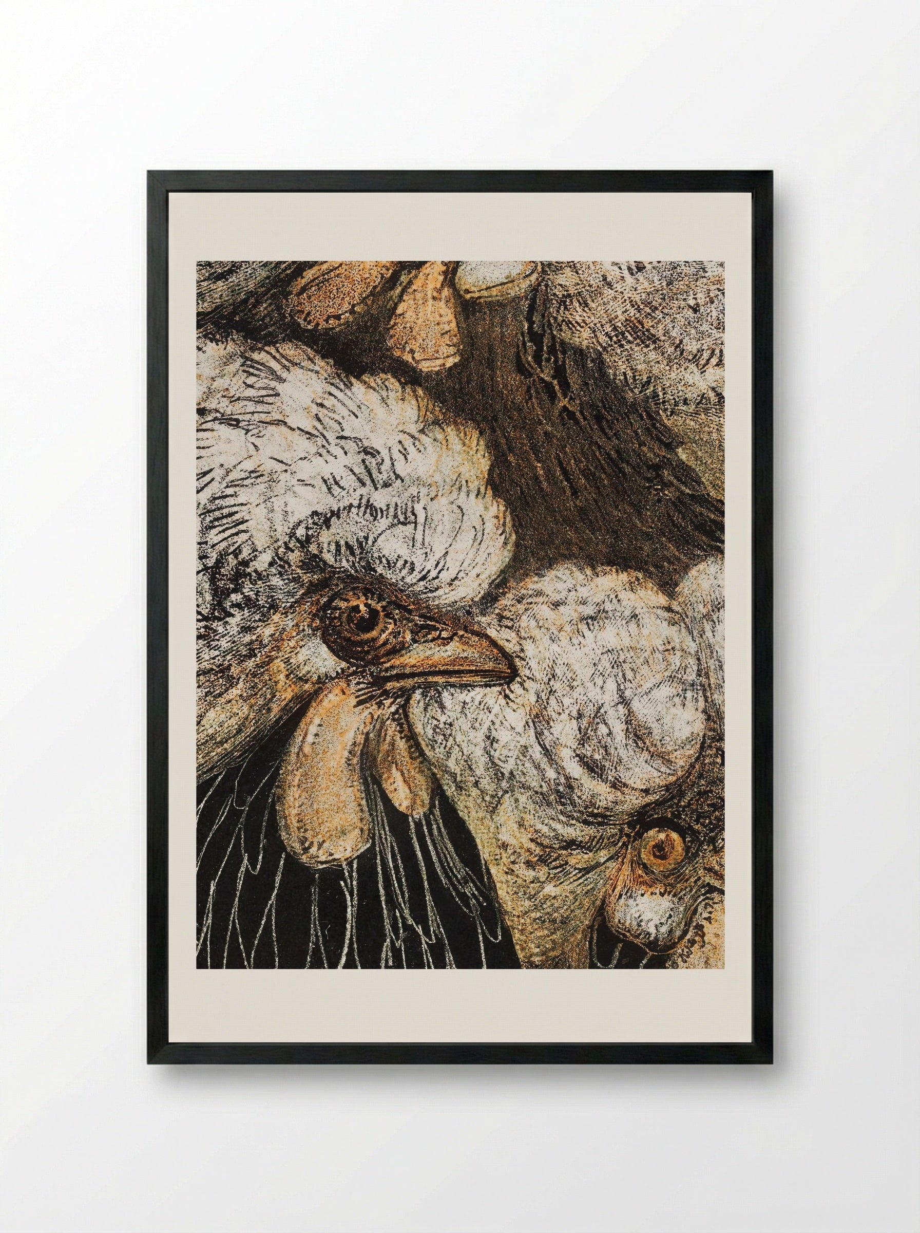 Drie kuifkippen (Three Crested Chickens) - Theo van Hoytema - Framed Print Black