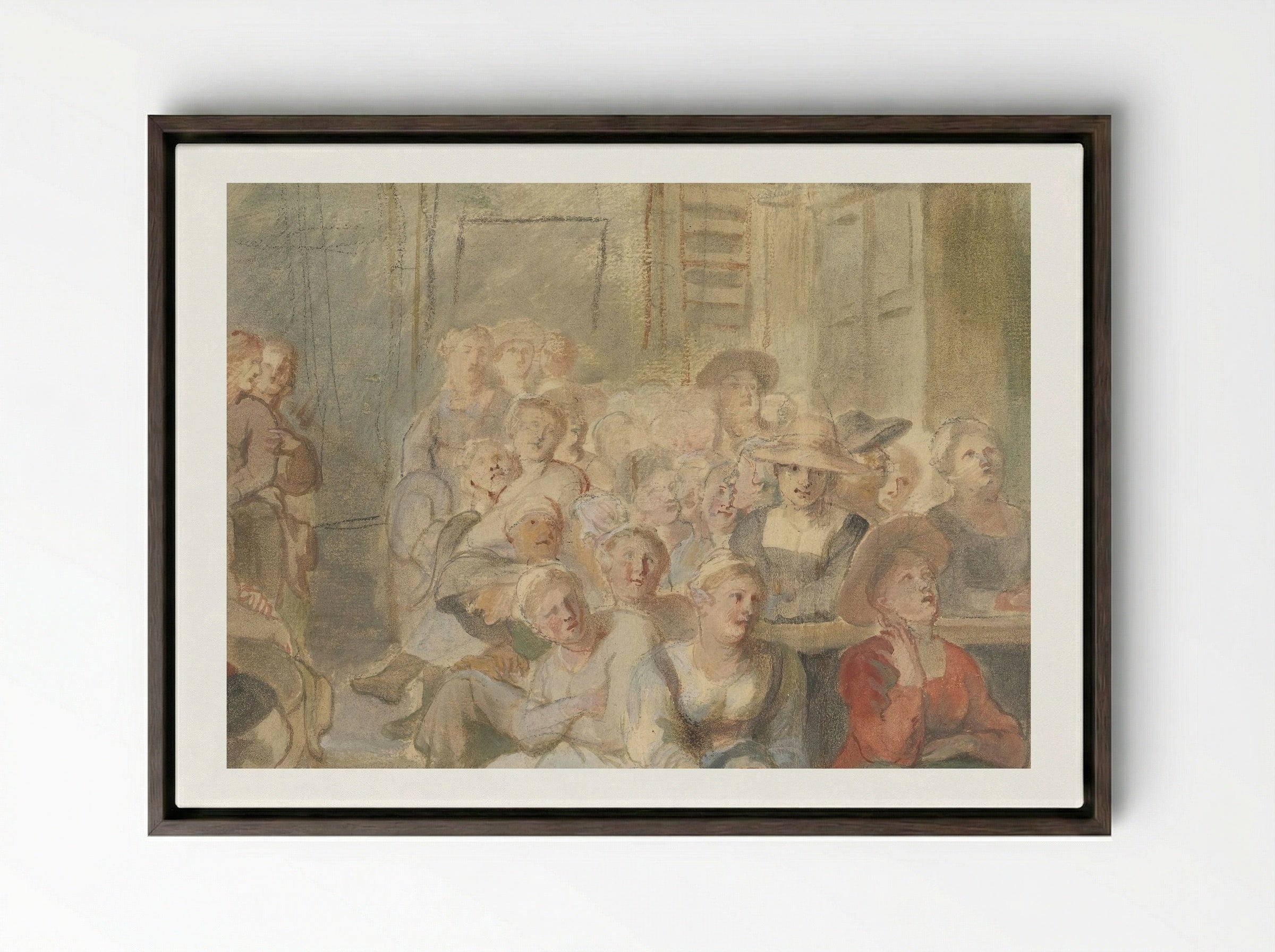 A Sermon in a Village Church - Peter Paul Rubens - Framed Canvas Dark Wood