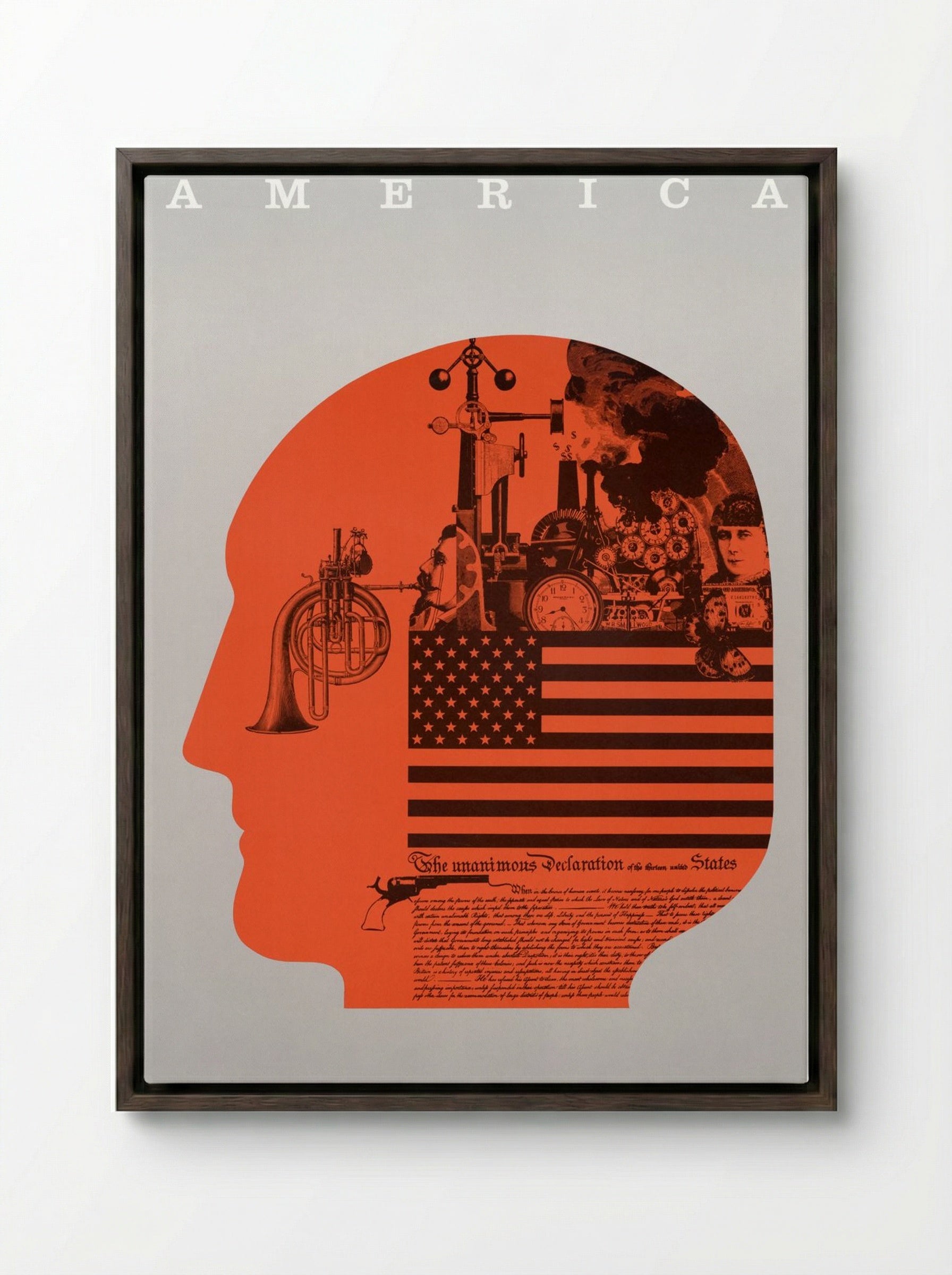 America: The Unanimous Declaration of the Thirteen United States - Fine Art Print - Framed Canvas Dark Wood