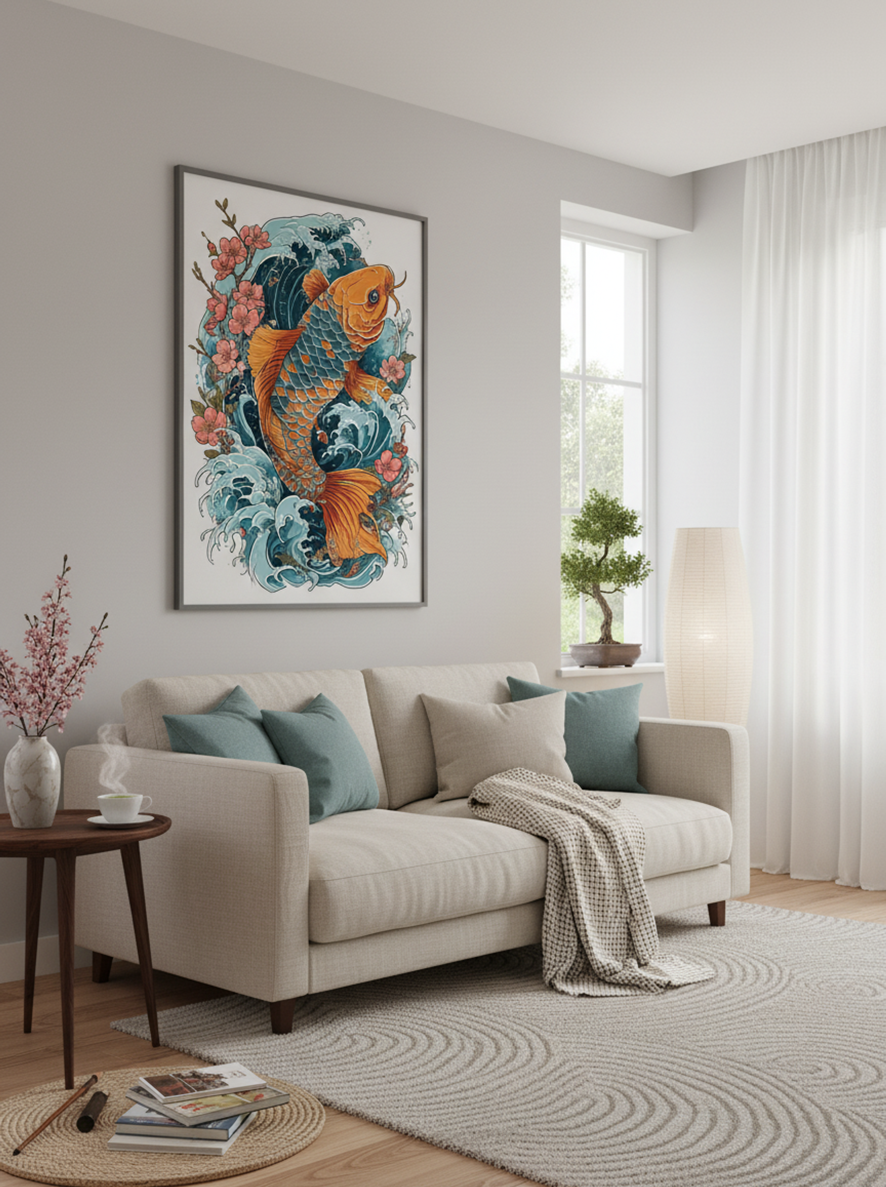 Koi Fish and Cherry Blossoms - Japanese Symbolic Art Print - Lifestyle
