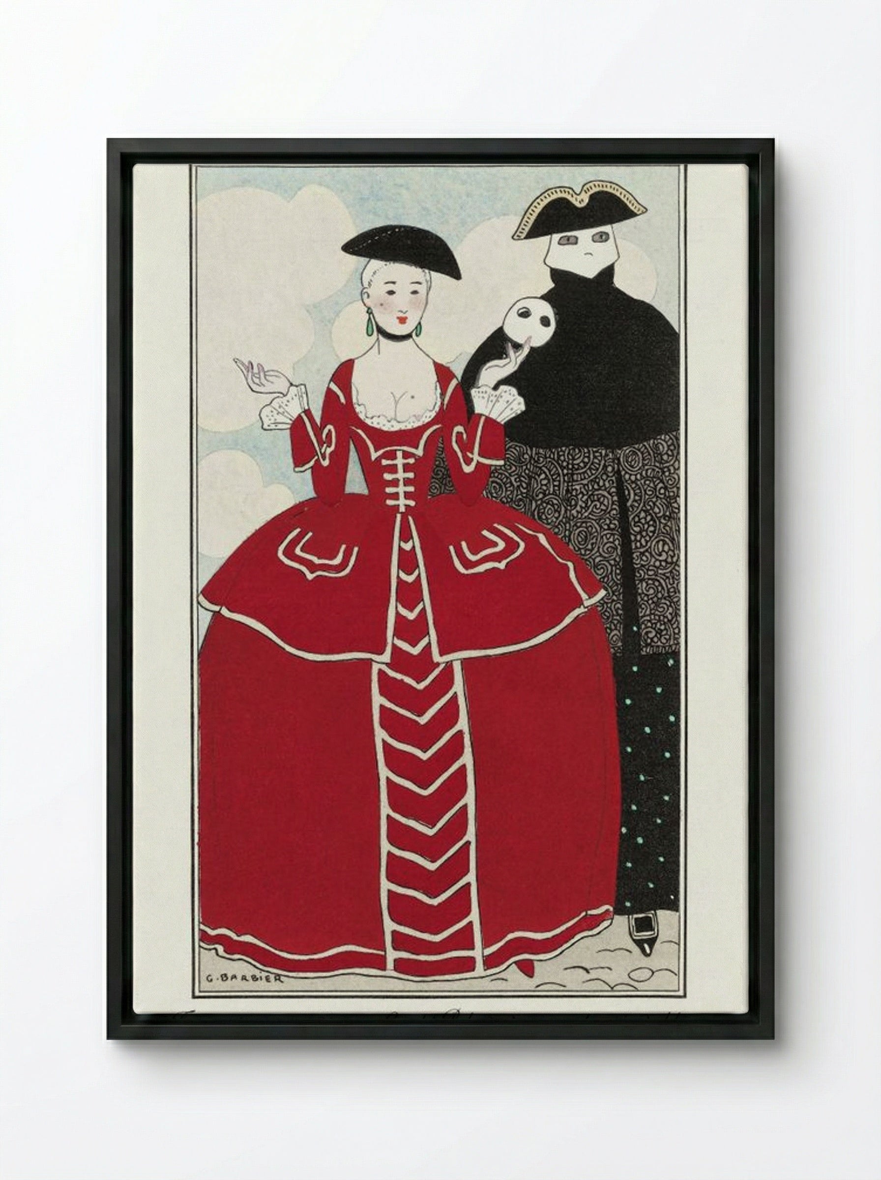 Costumes Parisiens No. 56: Travestissement d'après Longhi - George Barbier - Framed Canvas Black
