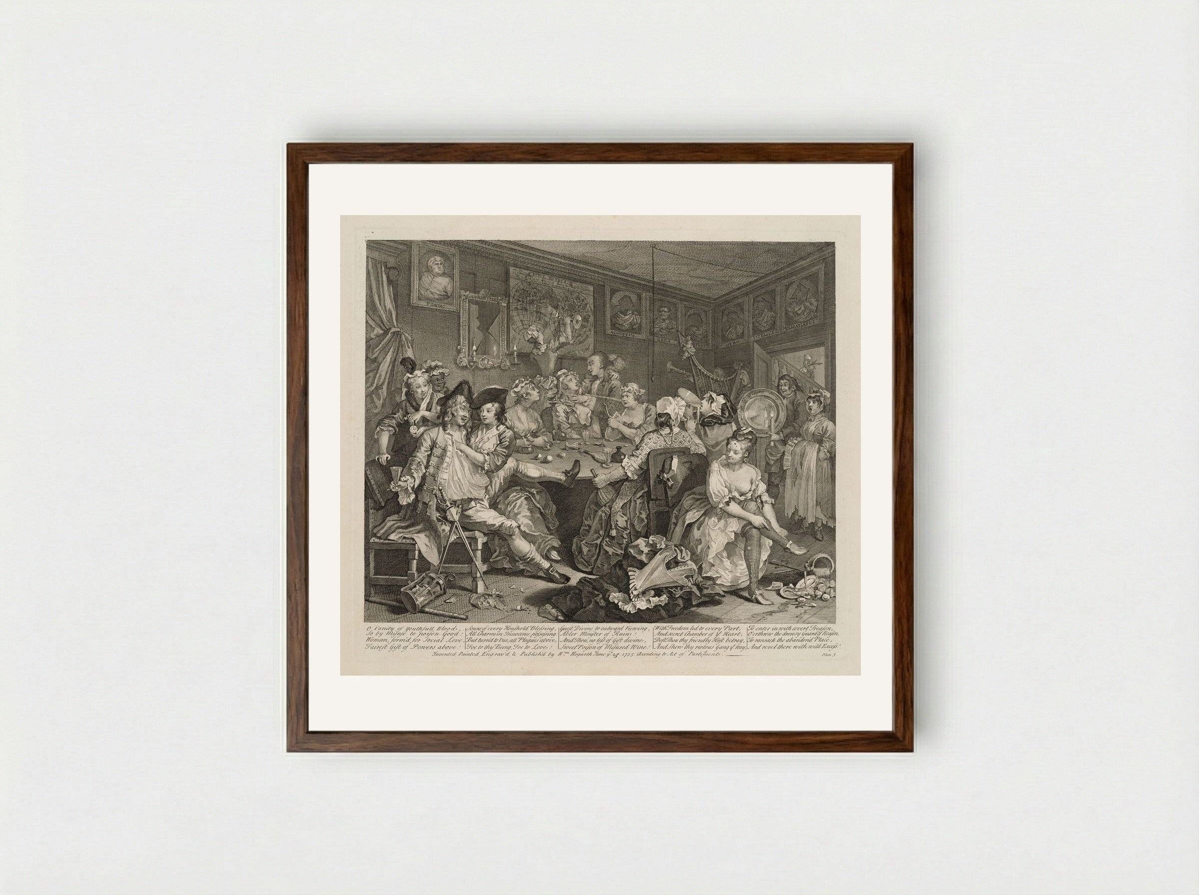 The Rake Attends an Orgy at the Rose Tavern - William Hogarth - Framed Print Dark Wood