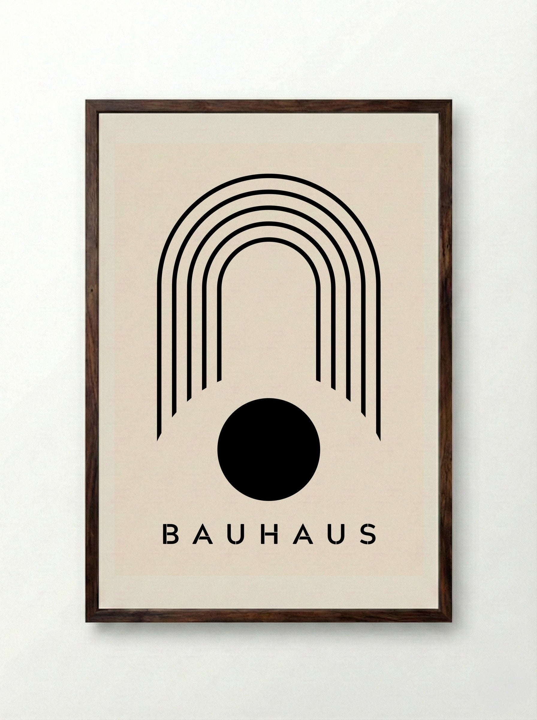 Bauhaus Geometric Eclipse - Framed Print Dark Wood