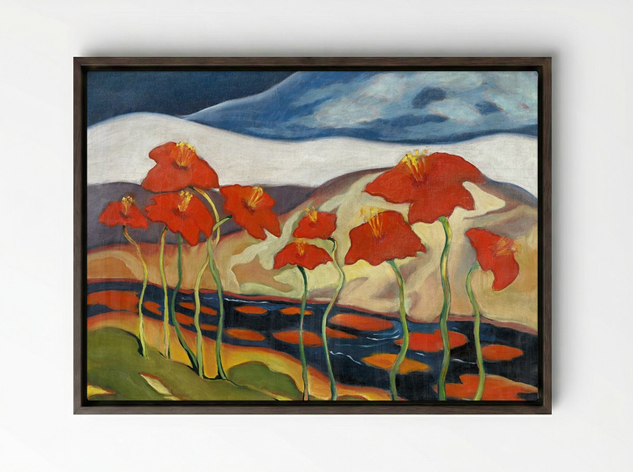 Landscape with Flowers (Nirvana) - Zolo Palugyay - Framed Canvas Dark Wood