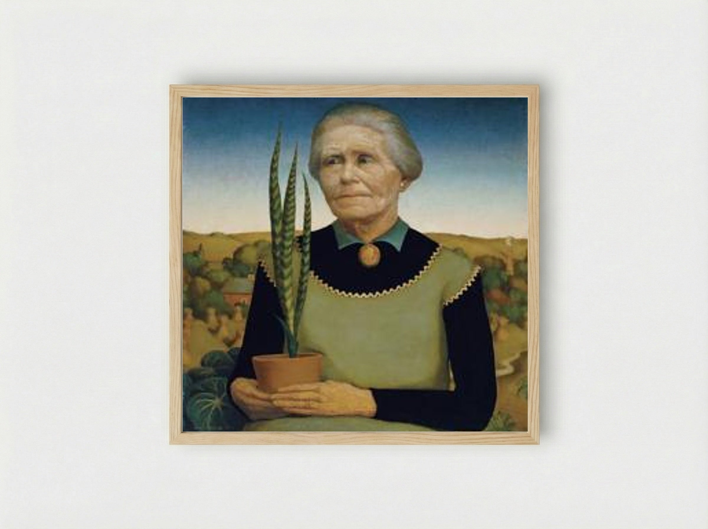 Woman with Plants - Grant Wood - Framed Print Wood