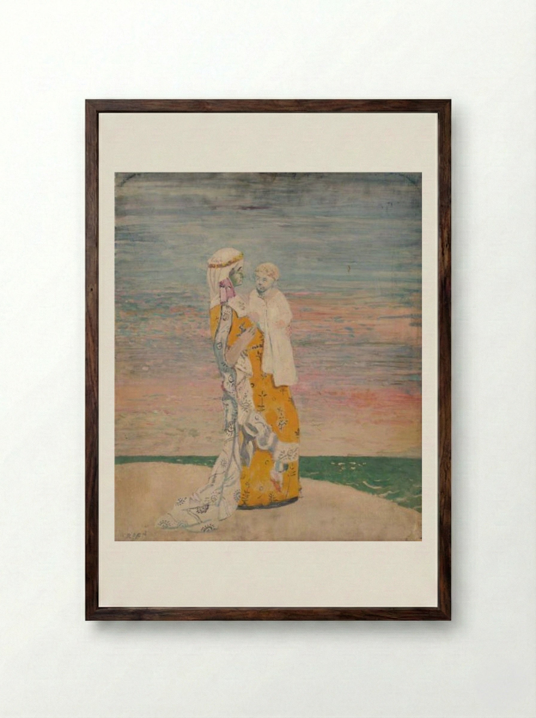 Mother and Child on the Beach - William Orpen - Framed Print Dark Wood