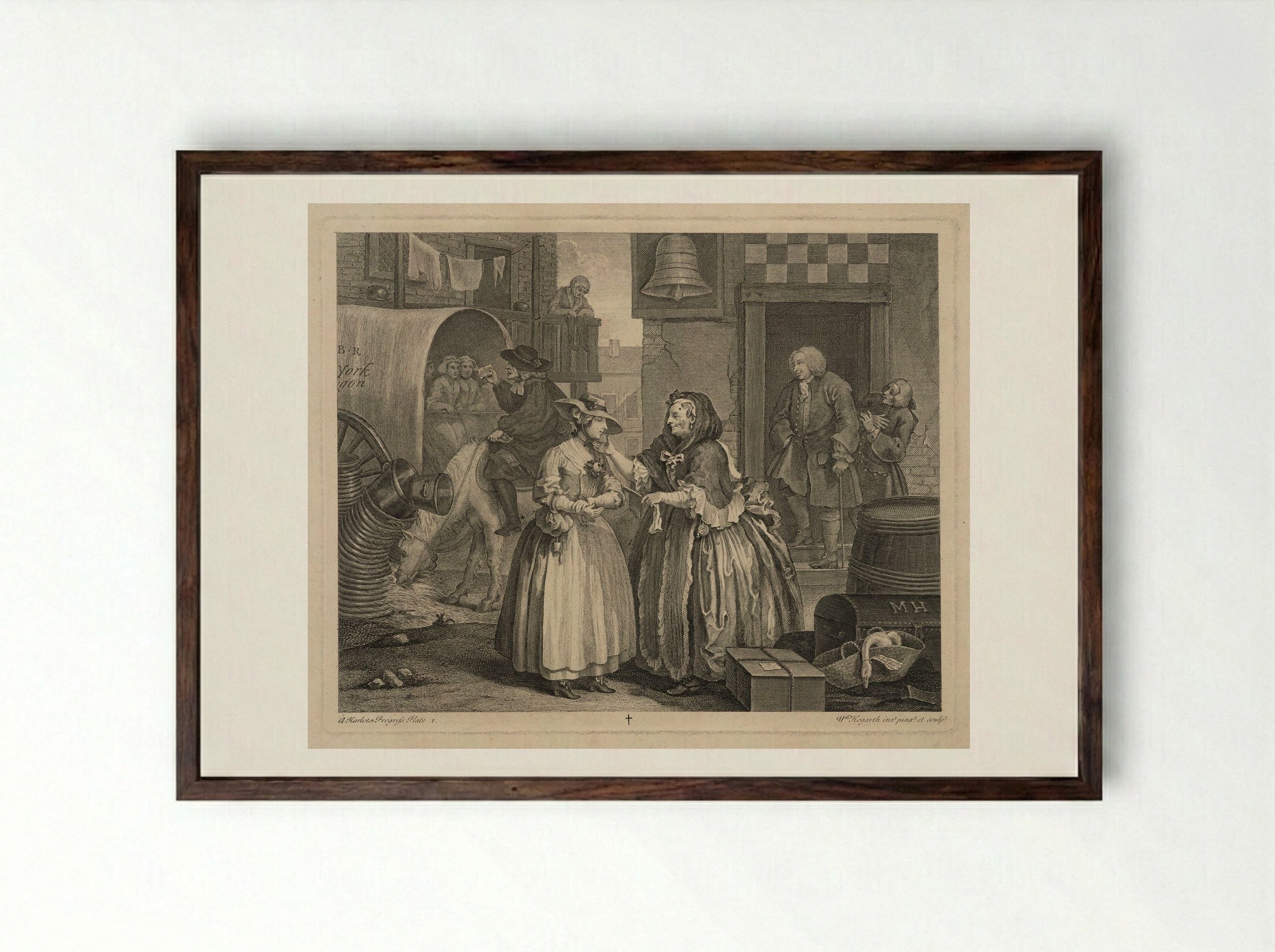 Moll Hackabout Encounters a Bawd in London - William Hogarth - Framed Print Dark Wood
