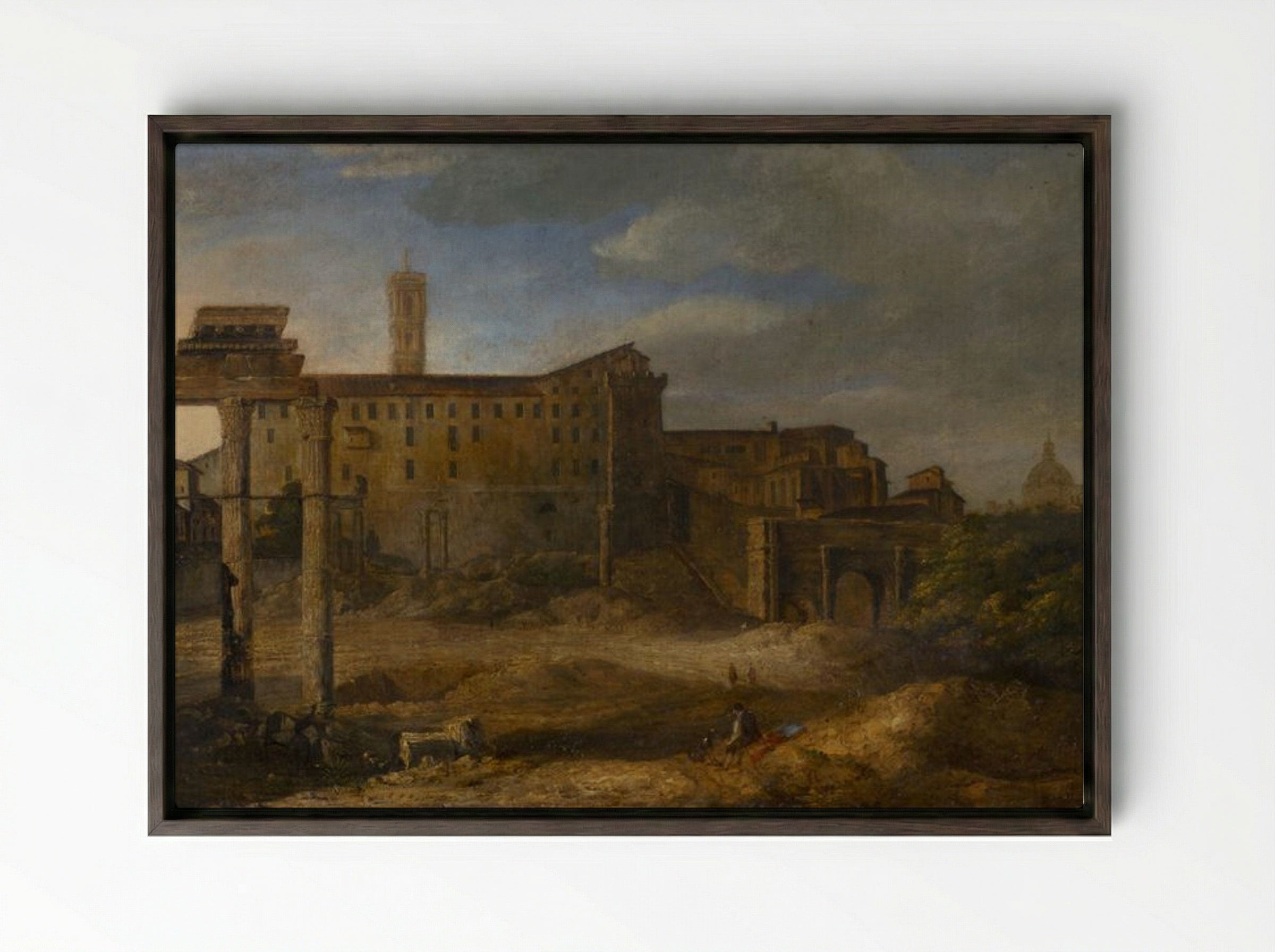 Roman Ruins with Figures - Giovanni Paolo Panini - Framed Canvas Dark Wood
