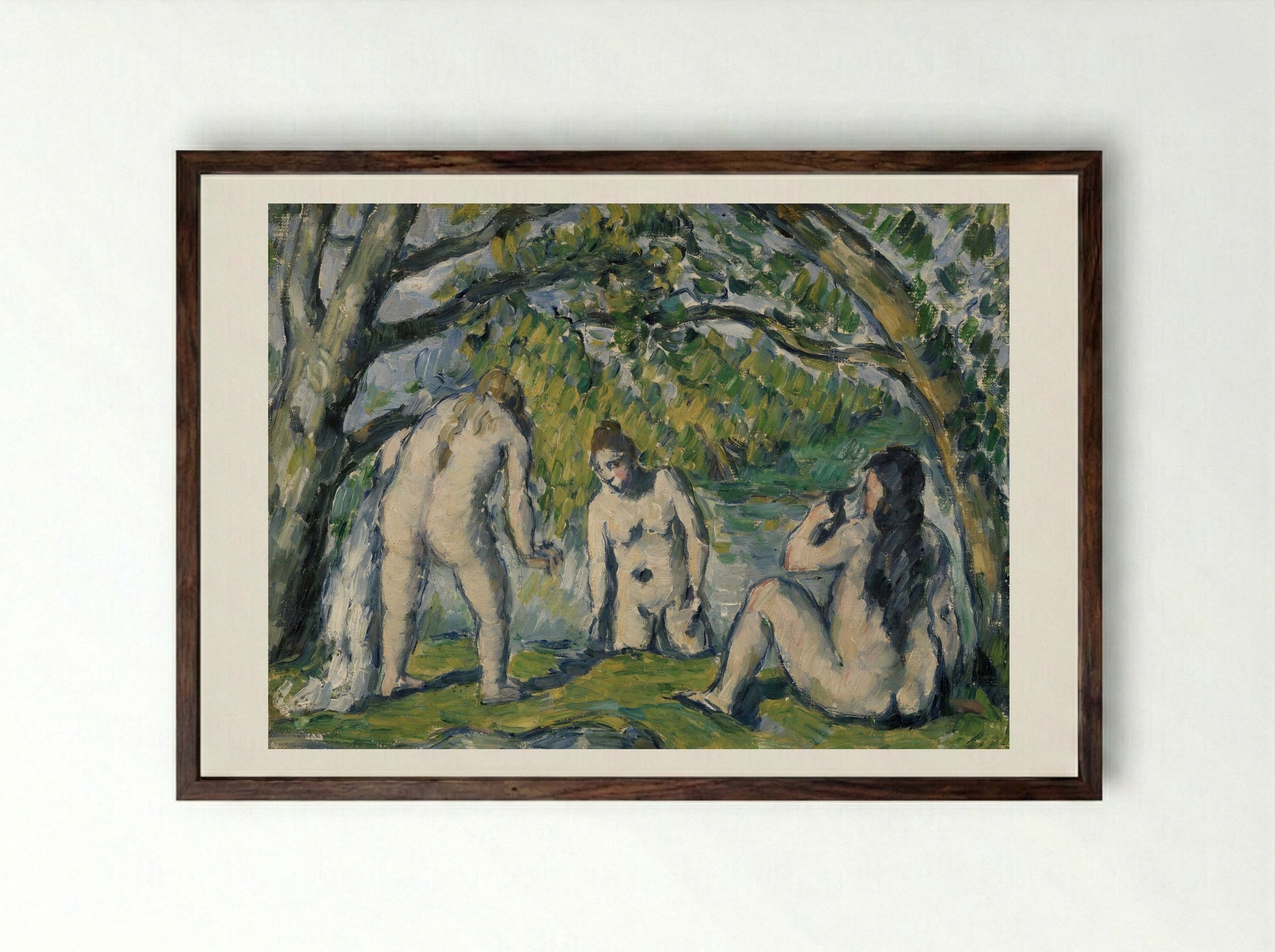 Three Bathers (Trois baigneuses) - Paul Cézanne - Framed Print Dark Wood