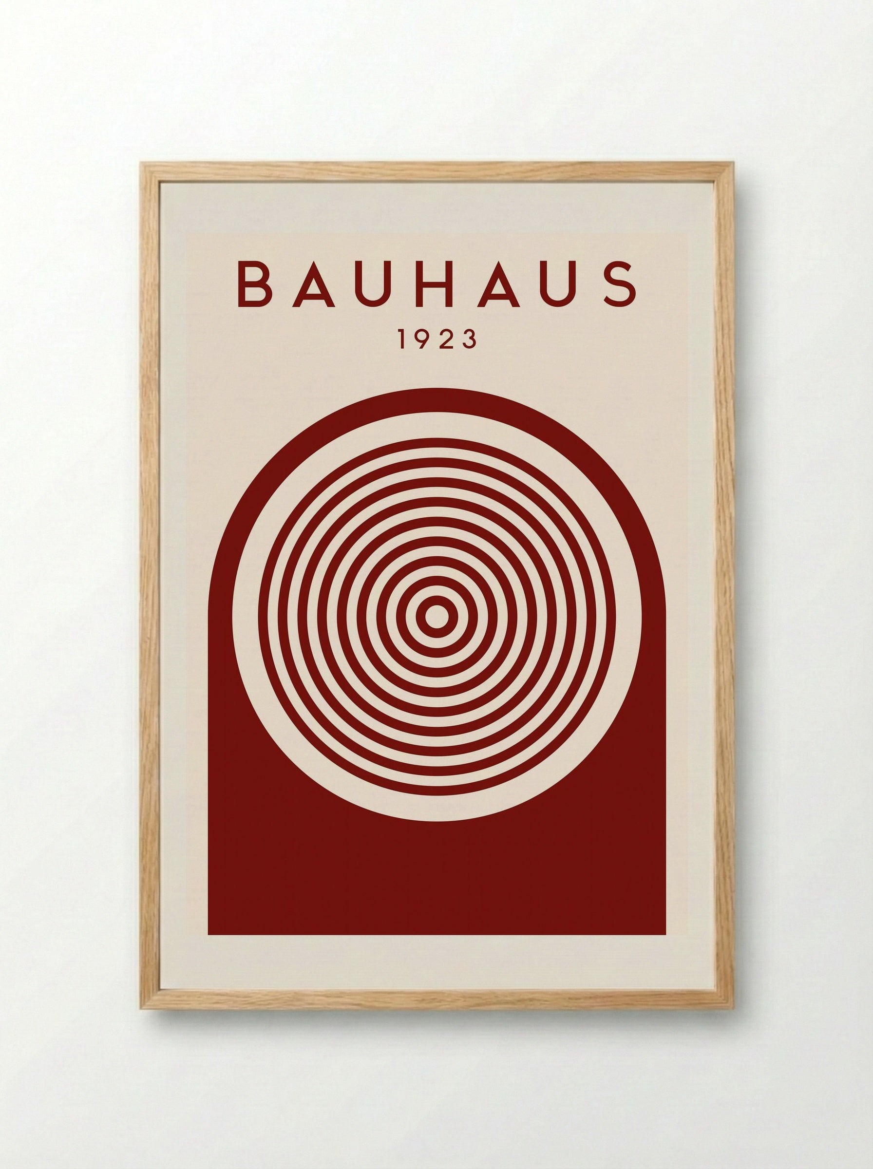 Bauhaus 1923 Concentric Circles – Deep Red Print - Framed Print Wood