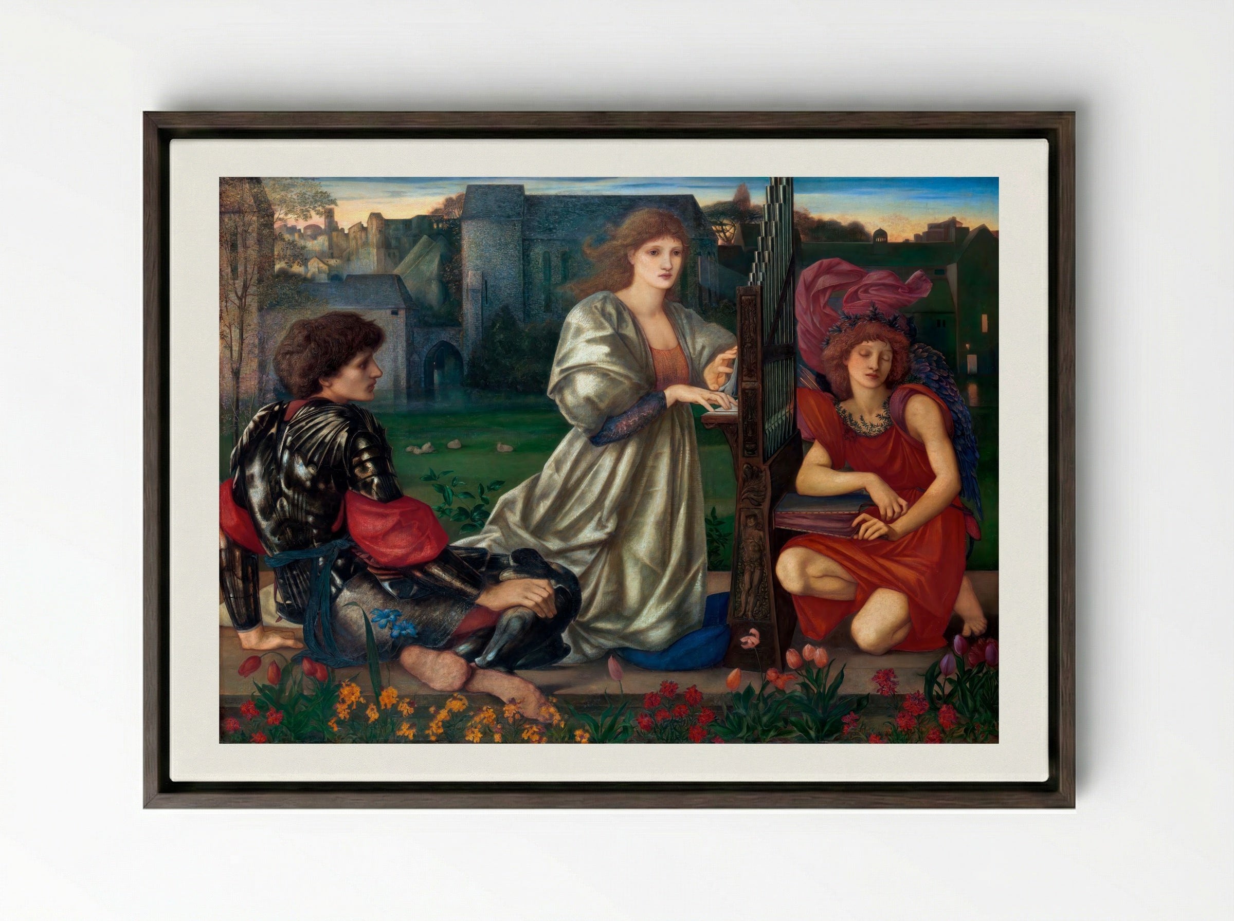 The Love Song - Edward Burne-Jones - Framed Canvas Dark Wood