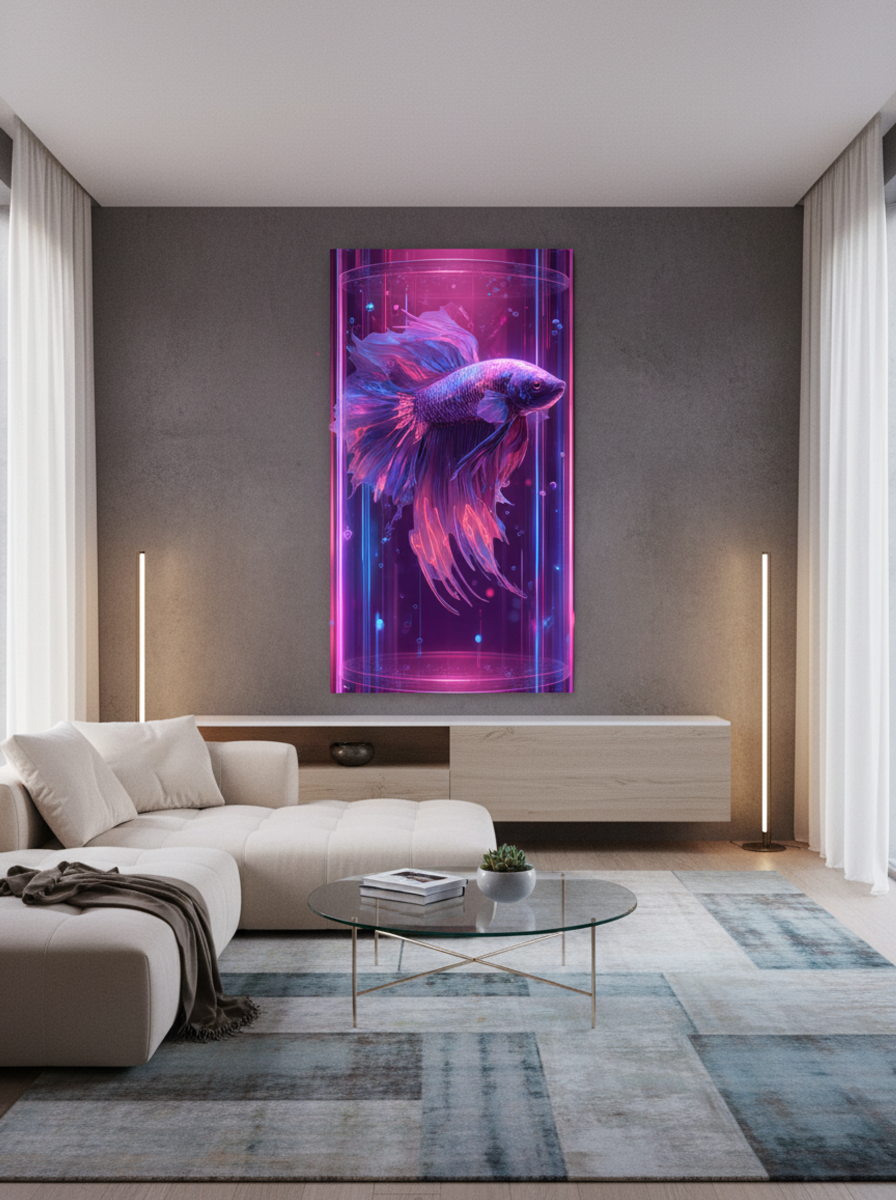 Neon Betta No.3 – Violet Glow Betta in Cyber Bloom - Lifestyle