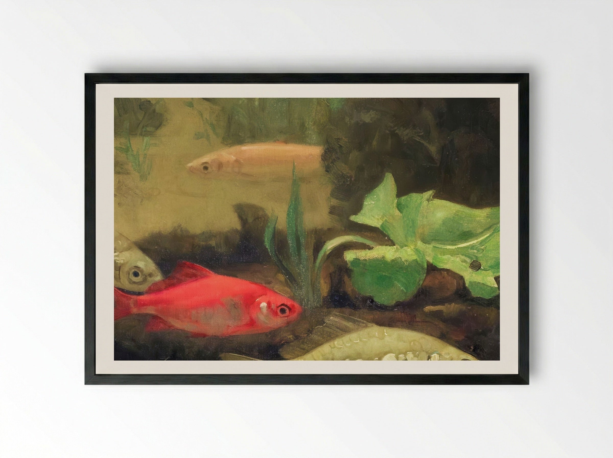 Gold and Silverfish in an Aquarium - Gerrit Willem Dijsselhof - Framed Print Black