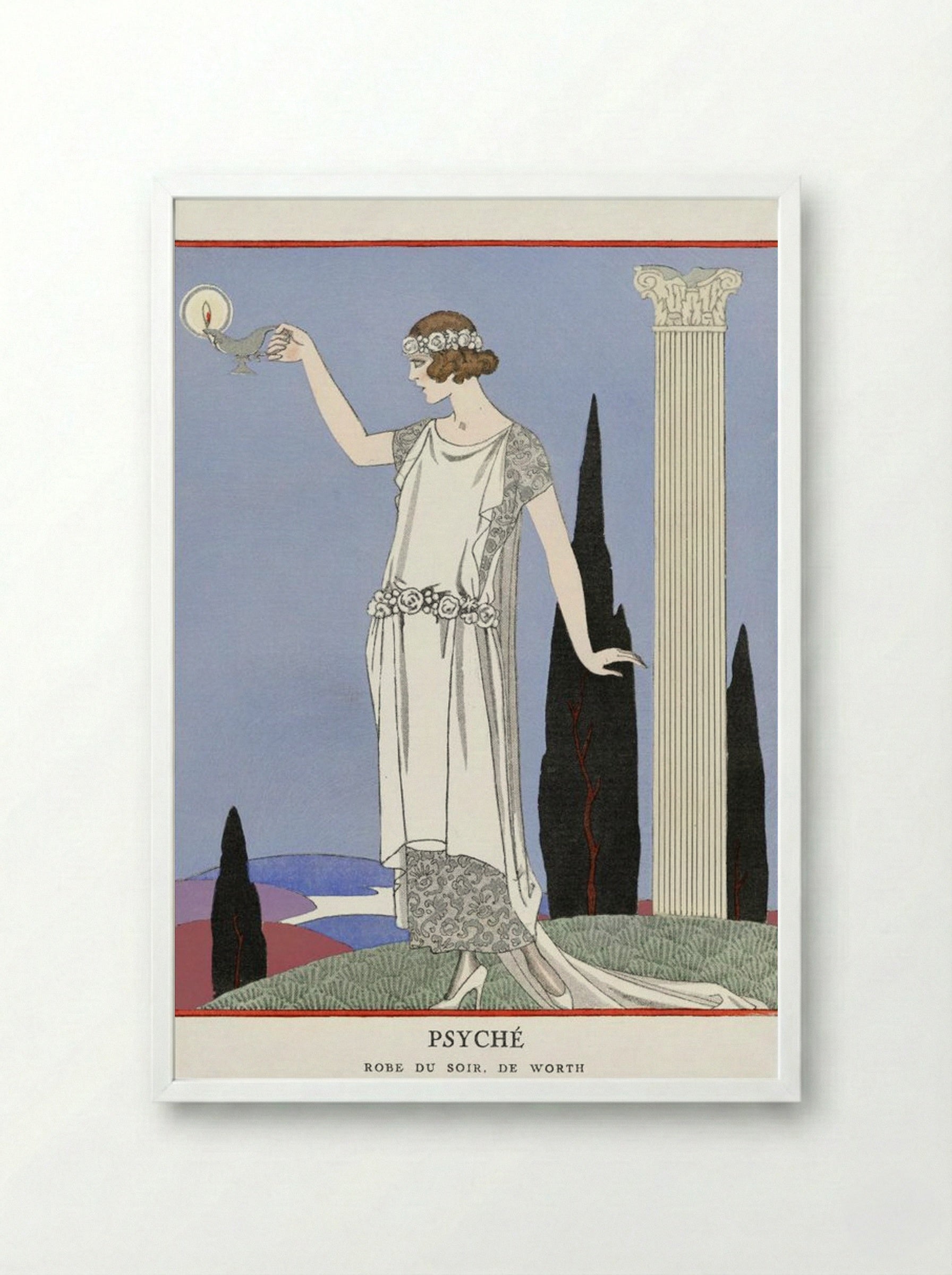 Psyché, Robe du Soir, de Worth - George Barbier - Framed Print White