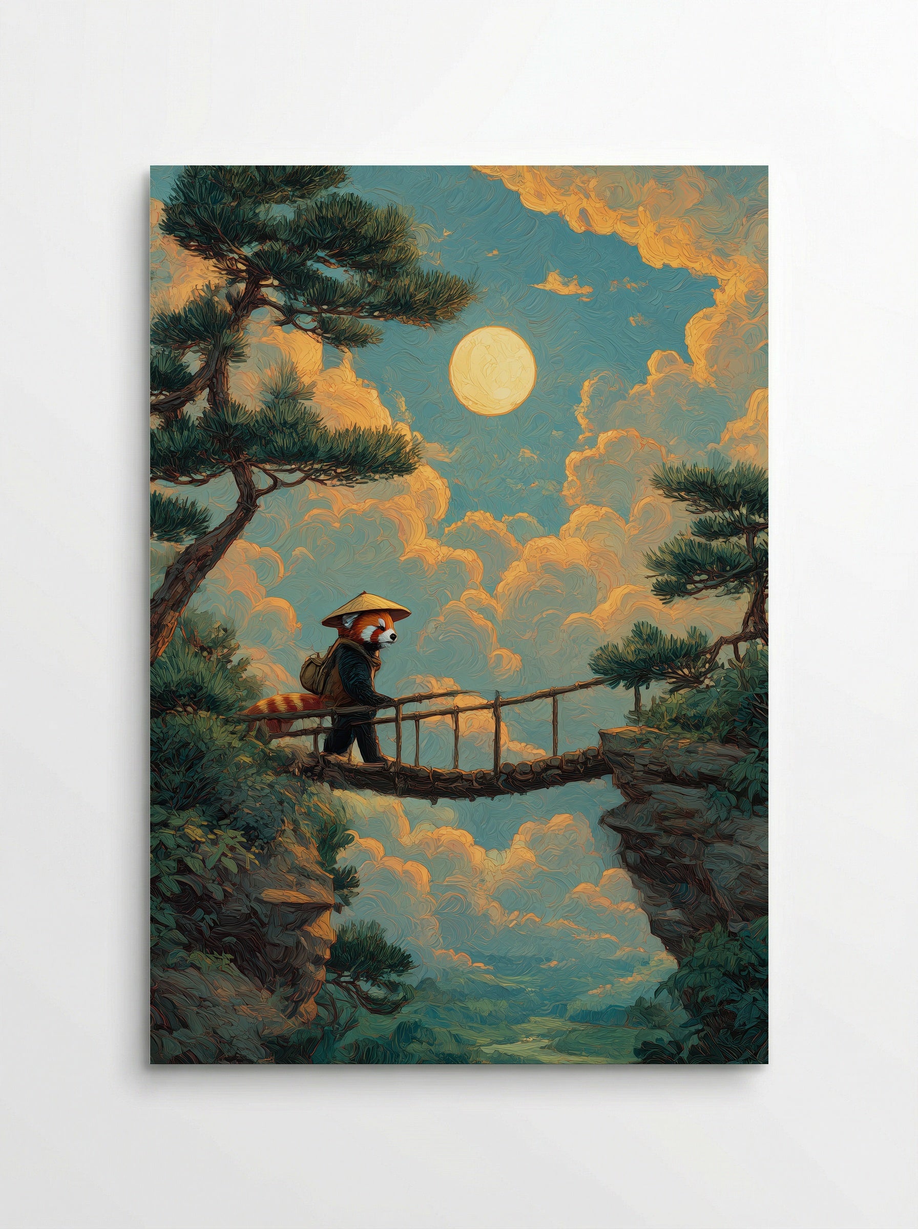 Wanderer’s Crossing – Red Panda Journey at Moonrise Wall Art - Poster