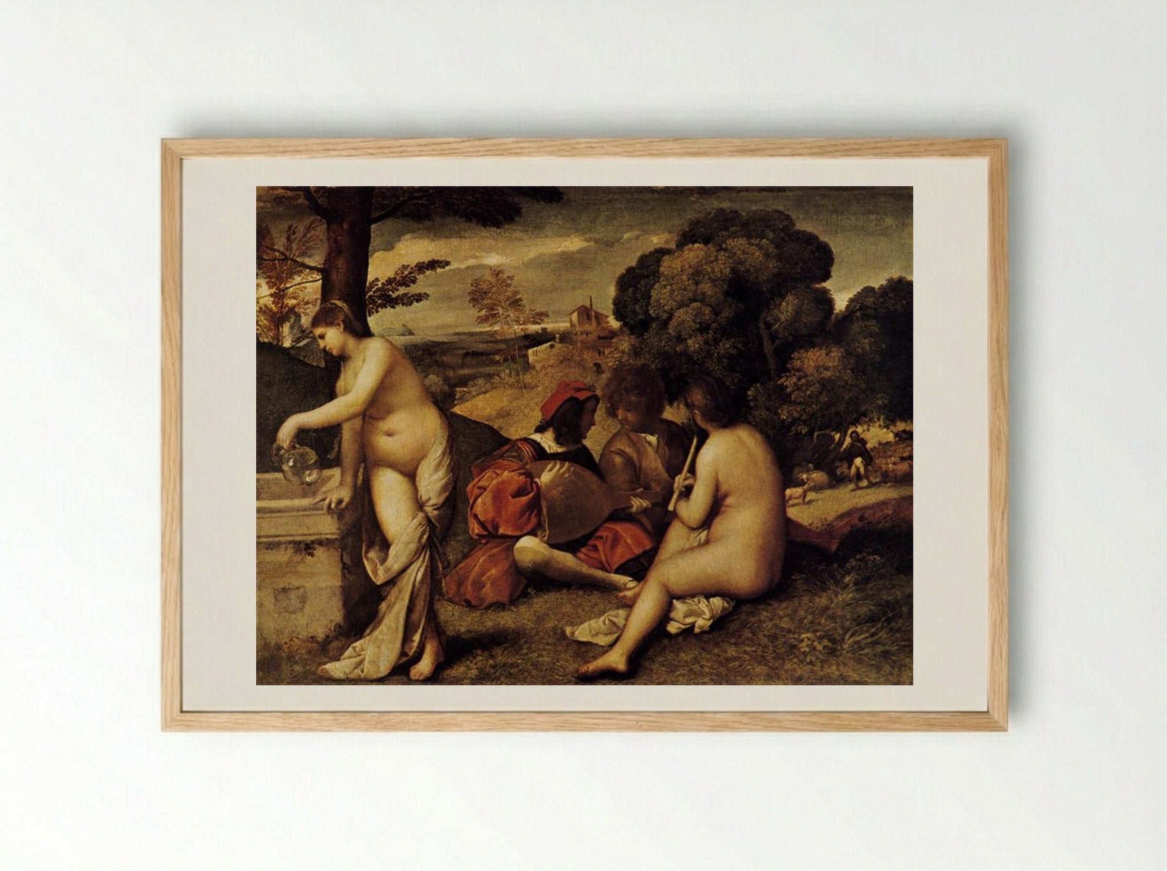 Pastoral Concert (Fête champêtre) - Giorgione - Framed Print Wood