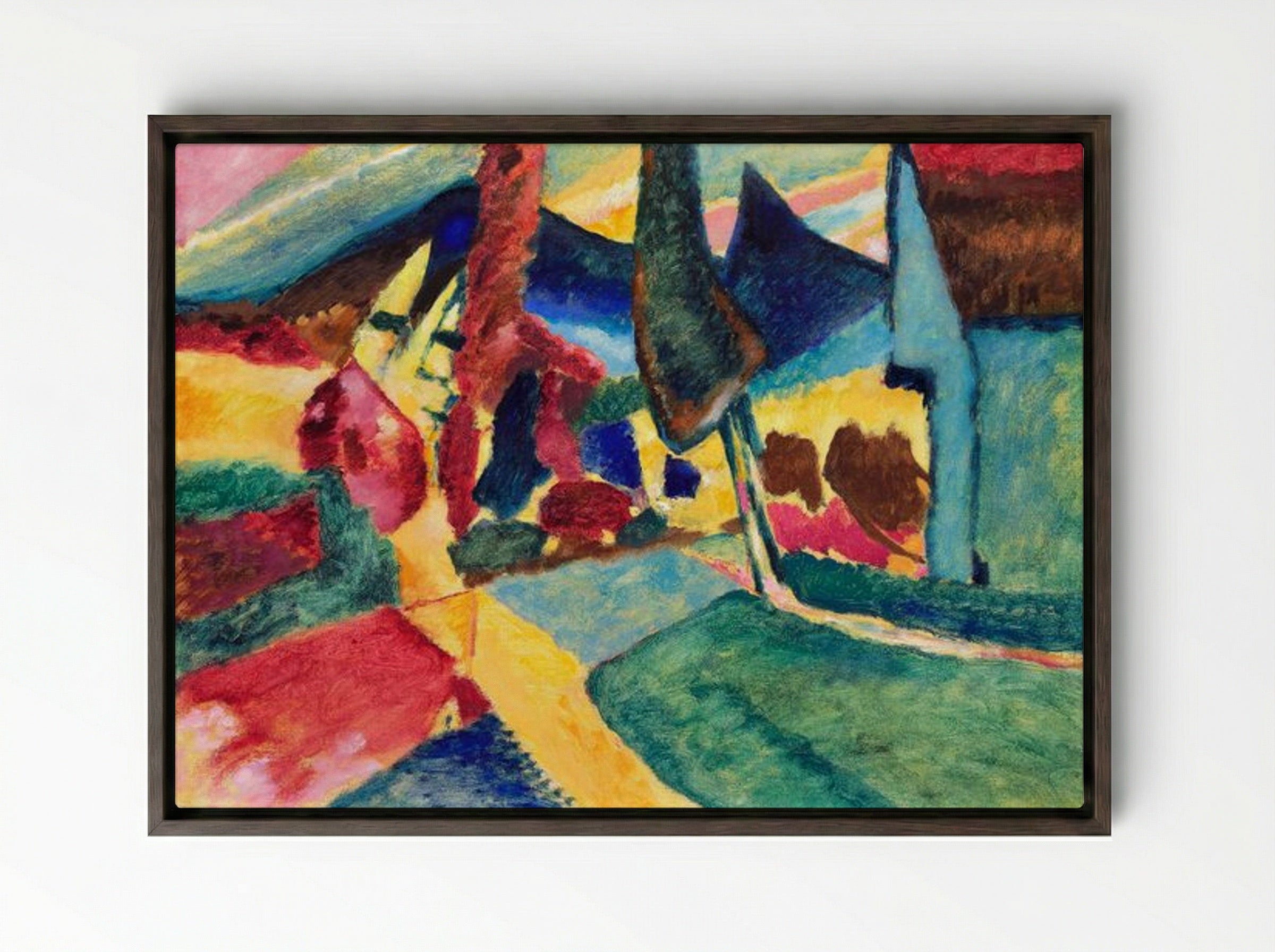 Landscape with Two Poplars - Wassily Kandinsky - Framed Canvas Dark Wood