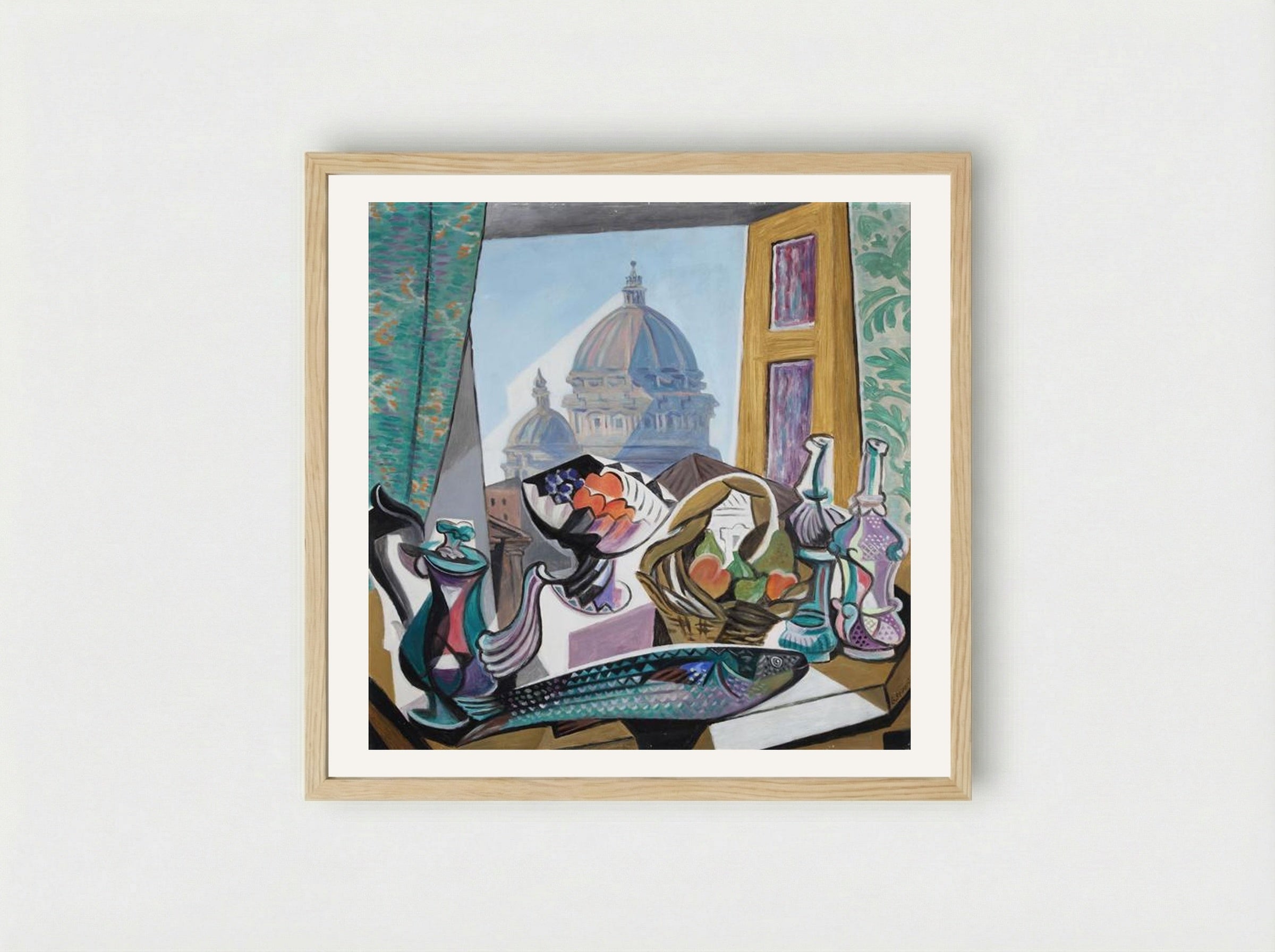 Still Life with the Dome of St. Peter's - Gino Severini - Framed Print Wood