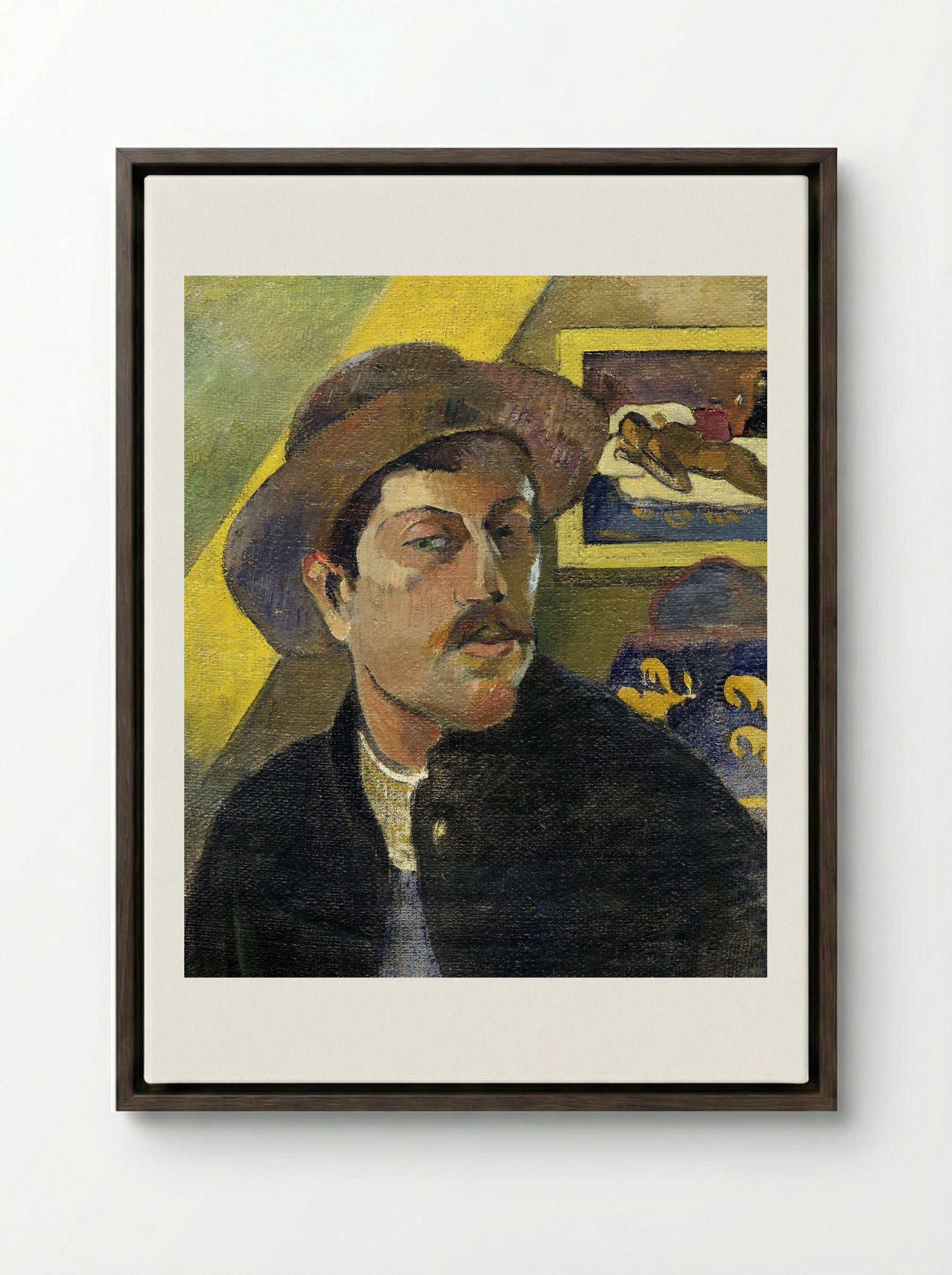 Self-Portrait in a Hat - Paul Gauguin - Framed Canvas Dark Wood