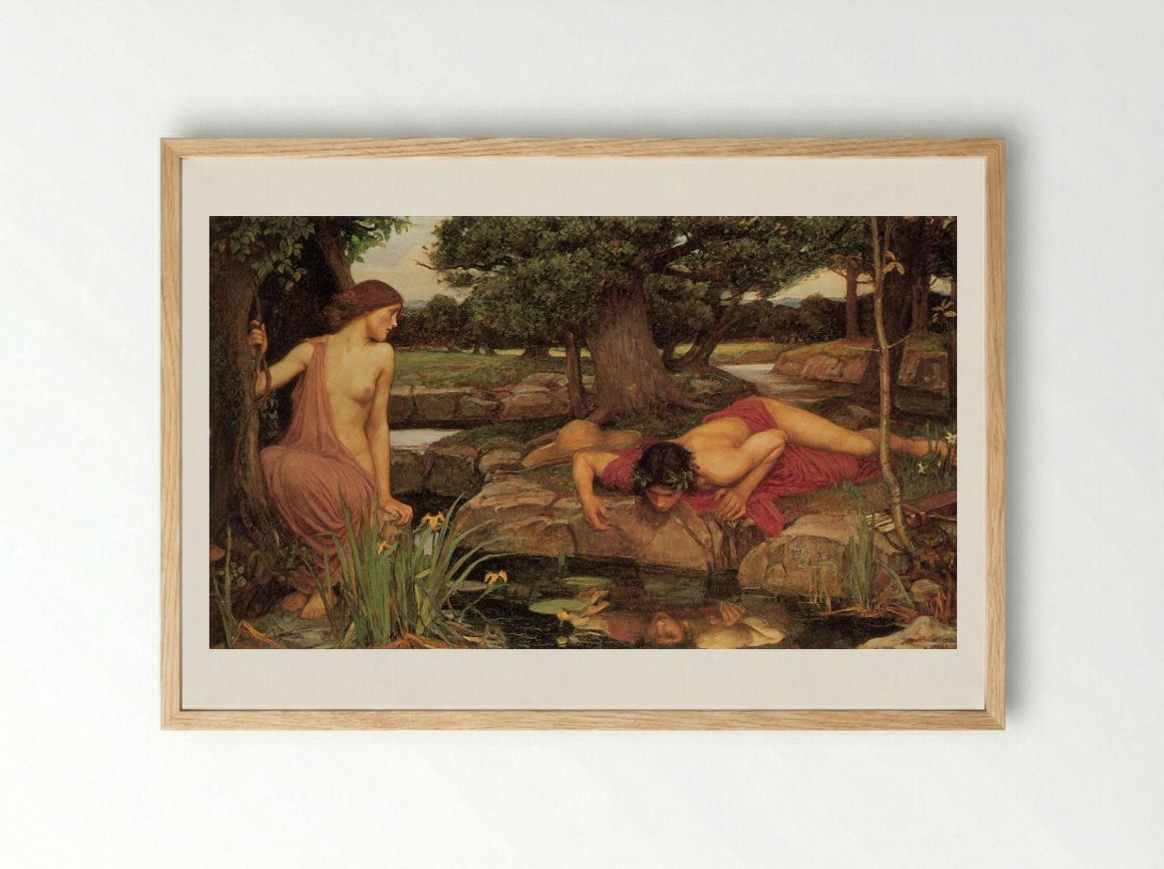 Narcissus - John William Waterhouse - Framed Print Wood