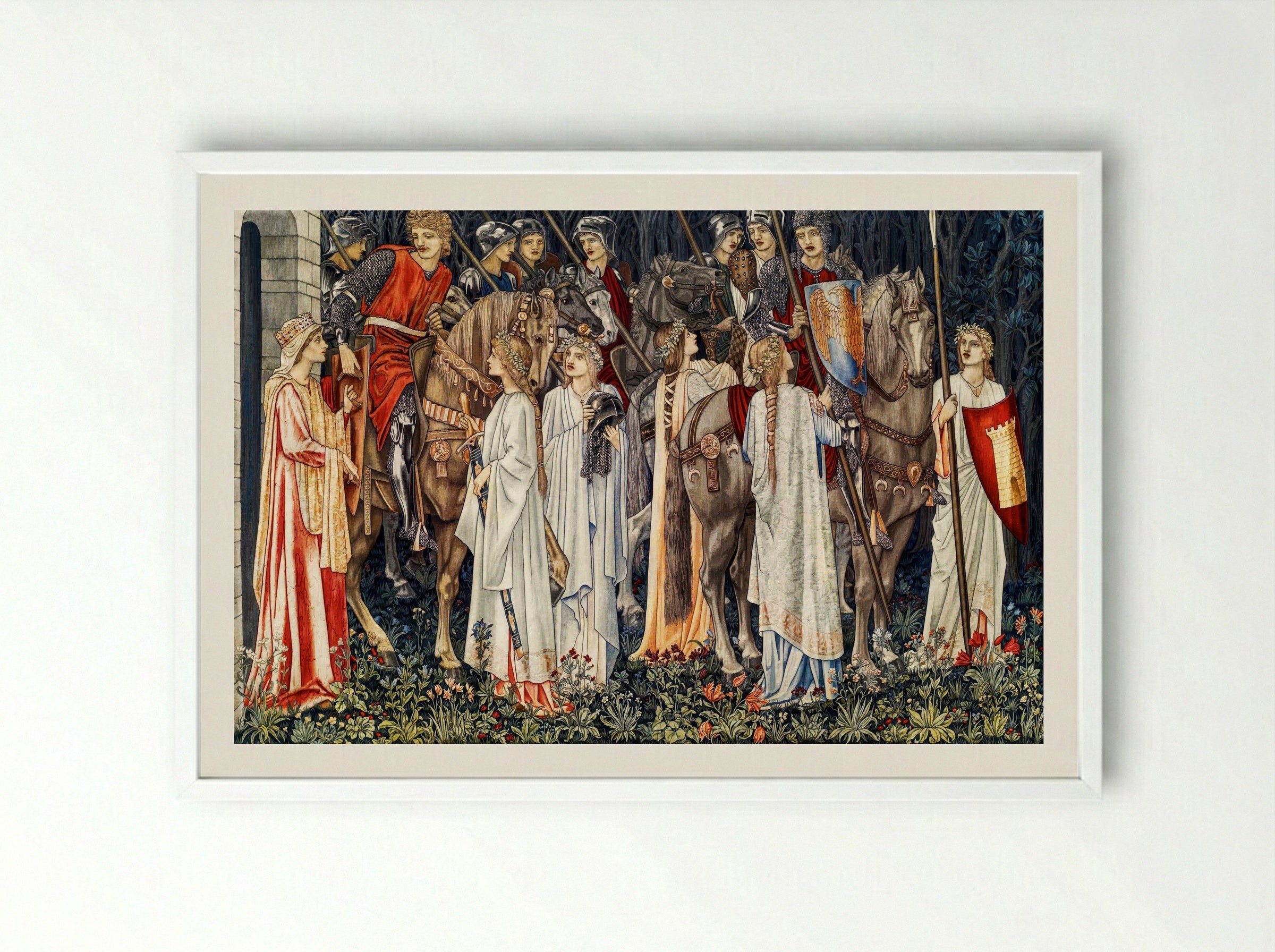 The Arming and Departure of the Knights - William Morris - Framed Print White