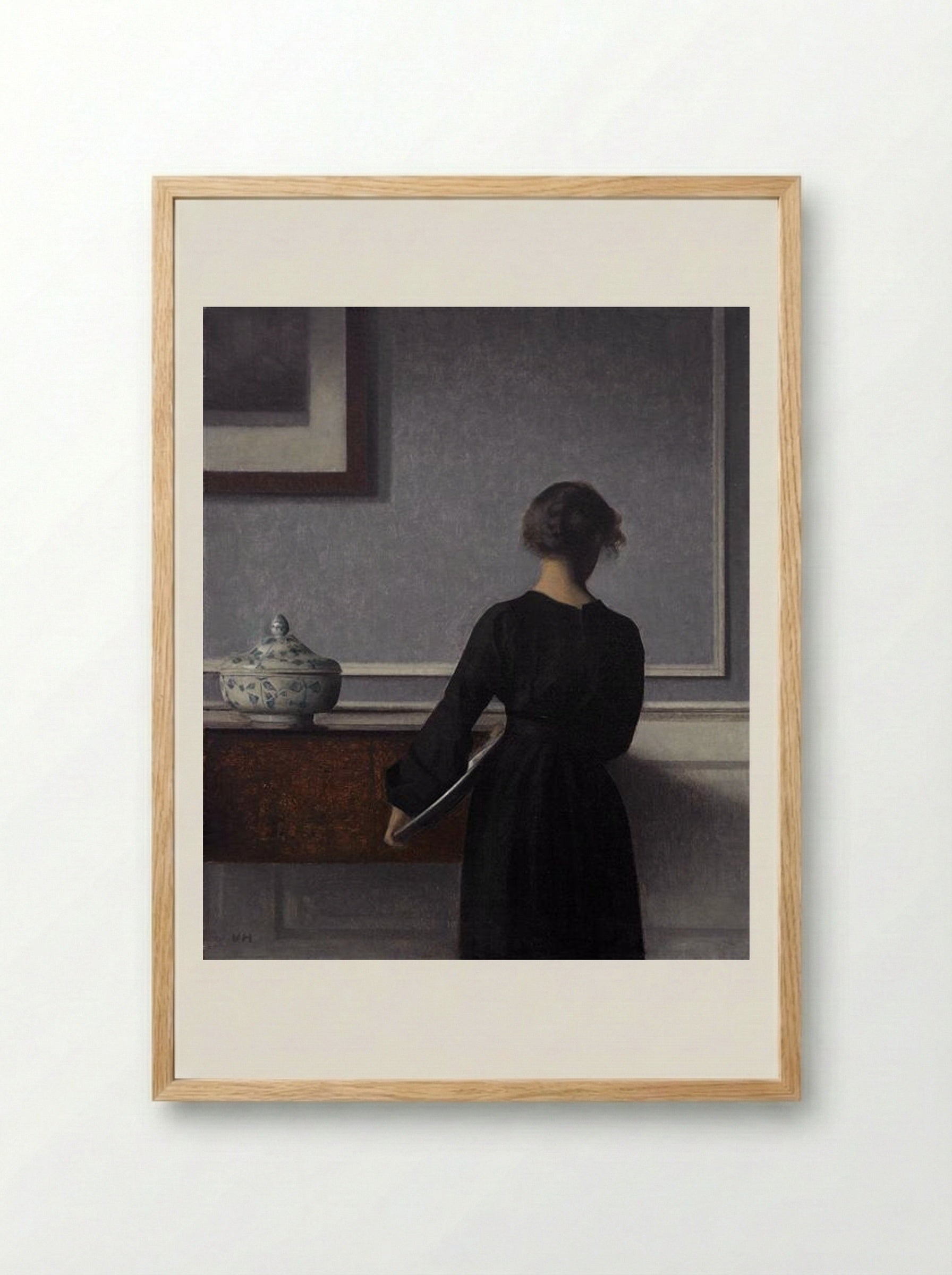 Interior with Young Woman from Behind - Vilhelm Hammershøi - Framed Print Wood