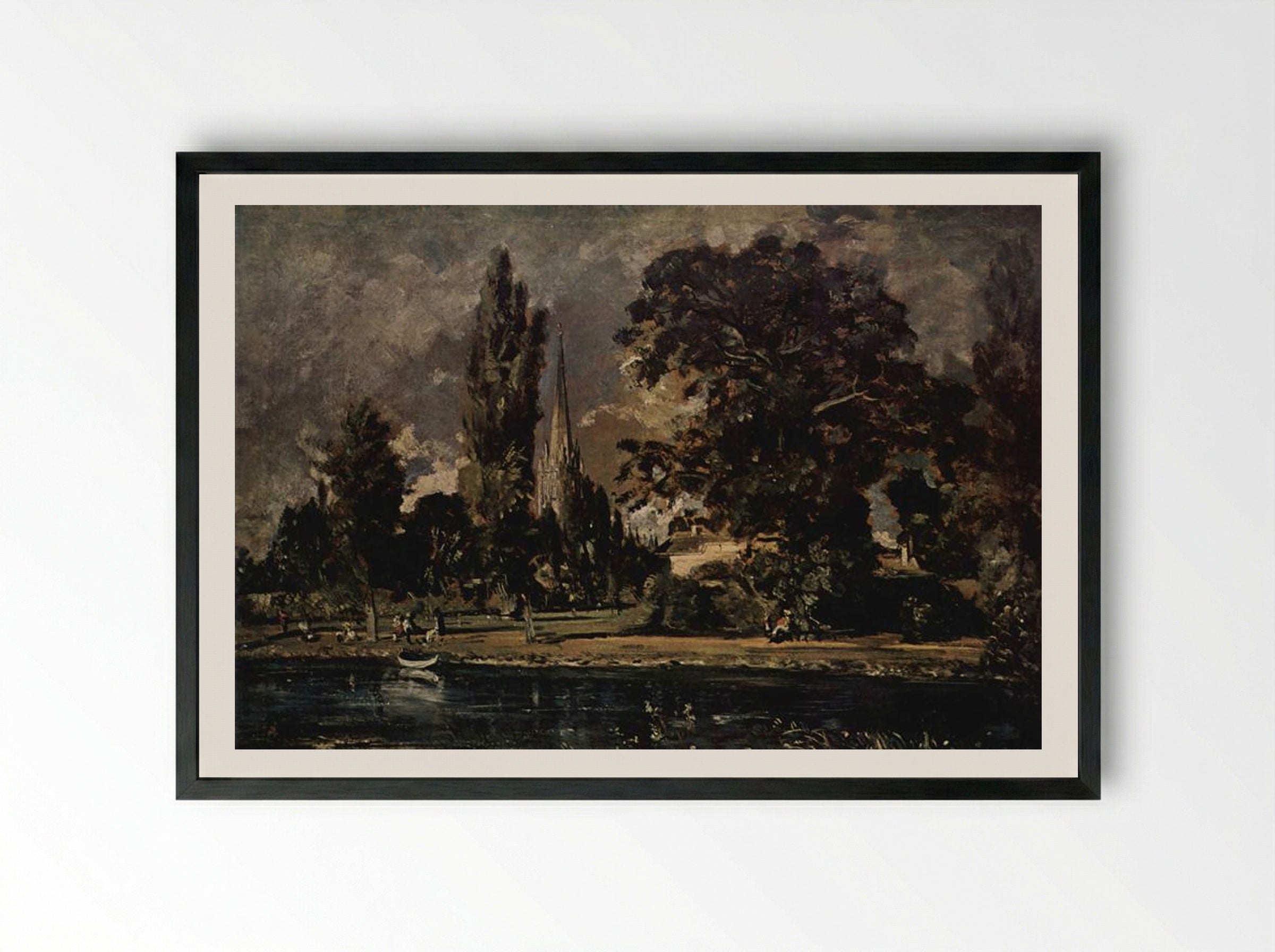 The View of Salisbury Cathedral from the River, with the House of the Archdeacon Fisher - John Constable - Framed Print Black