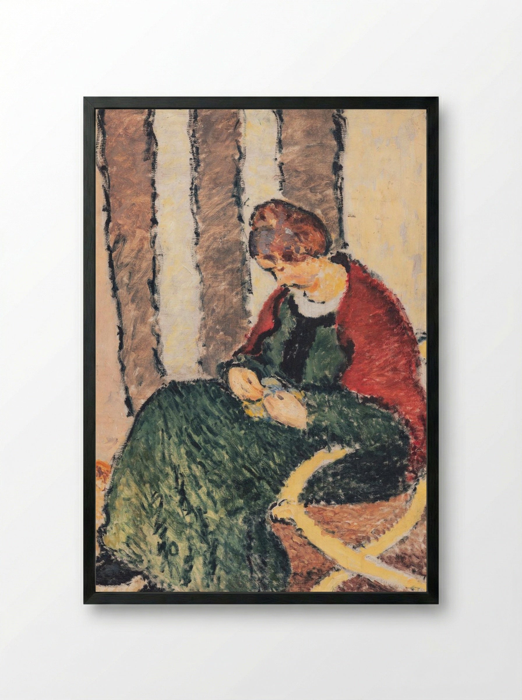 Anna Giersing, the Artist's Sister (Lady with Red Shawl) - Harald Giersing - Framed Print Black