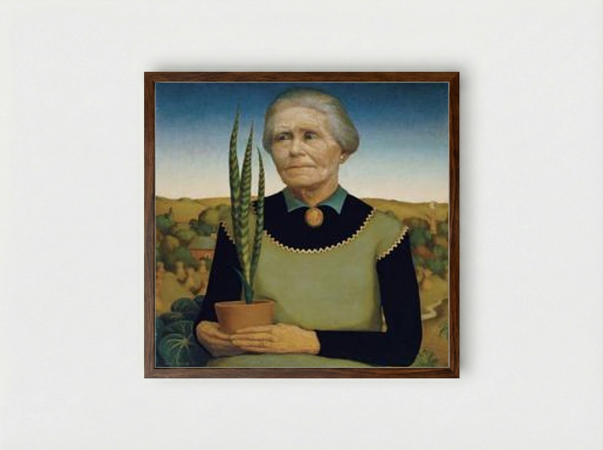 Woman with Plants - Grant Wood - Framed Print Dark Wood