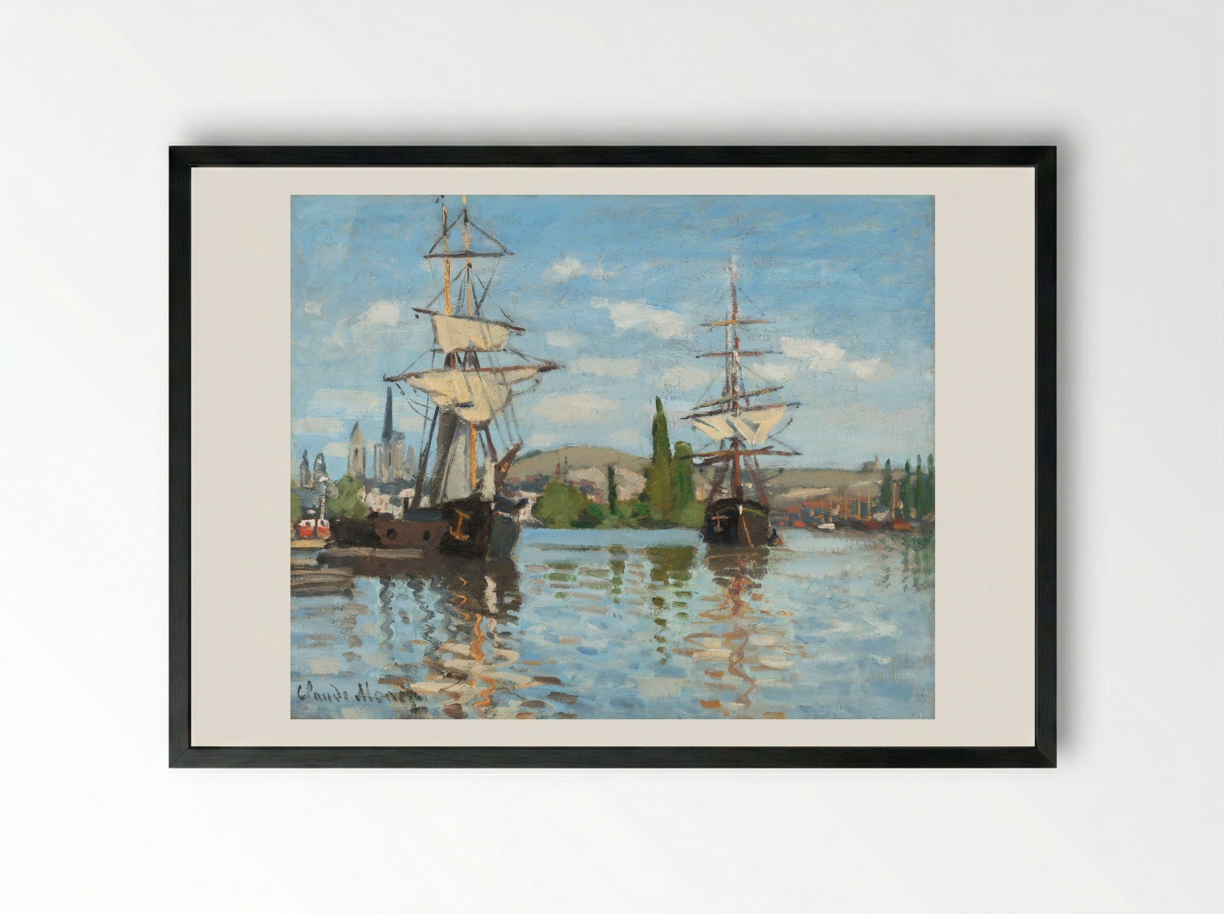 Ships Riding on the Seine at Rouen - Claude Monet - Framed Print Black