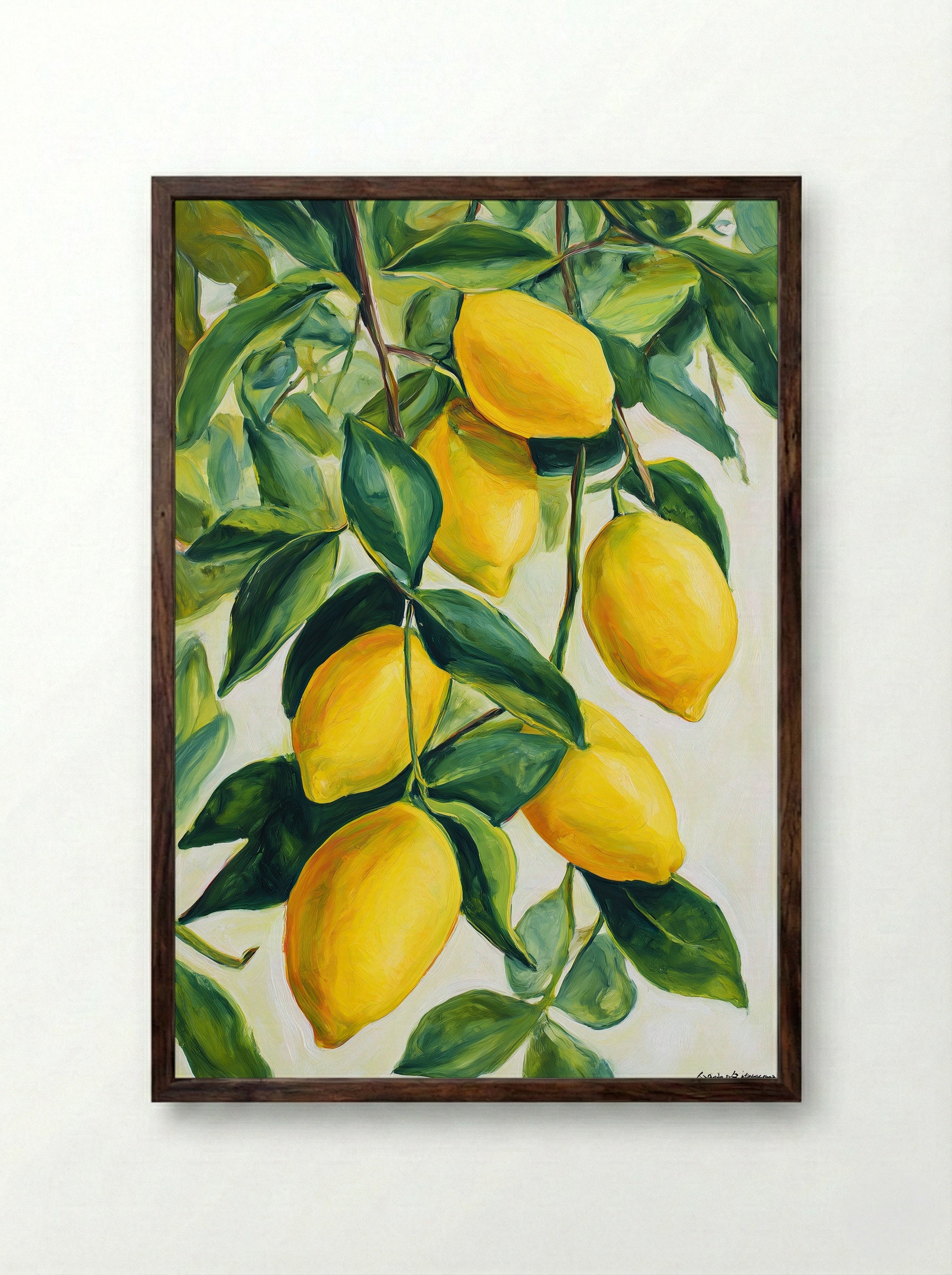 Lemon Orchard – Mediterranean Botanical Art Print - Framed Print Dark Wood
