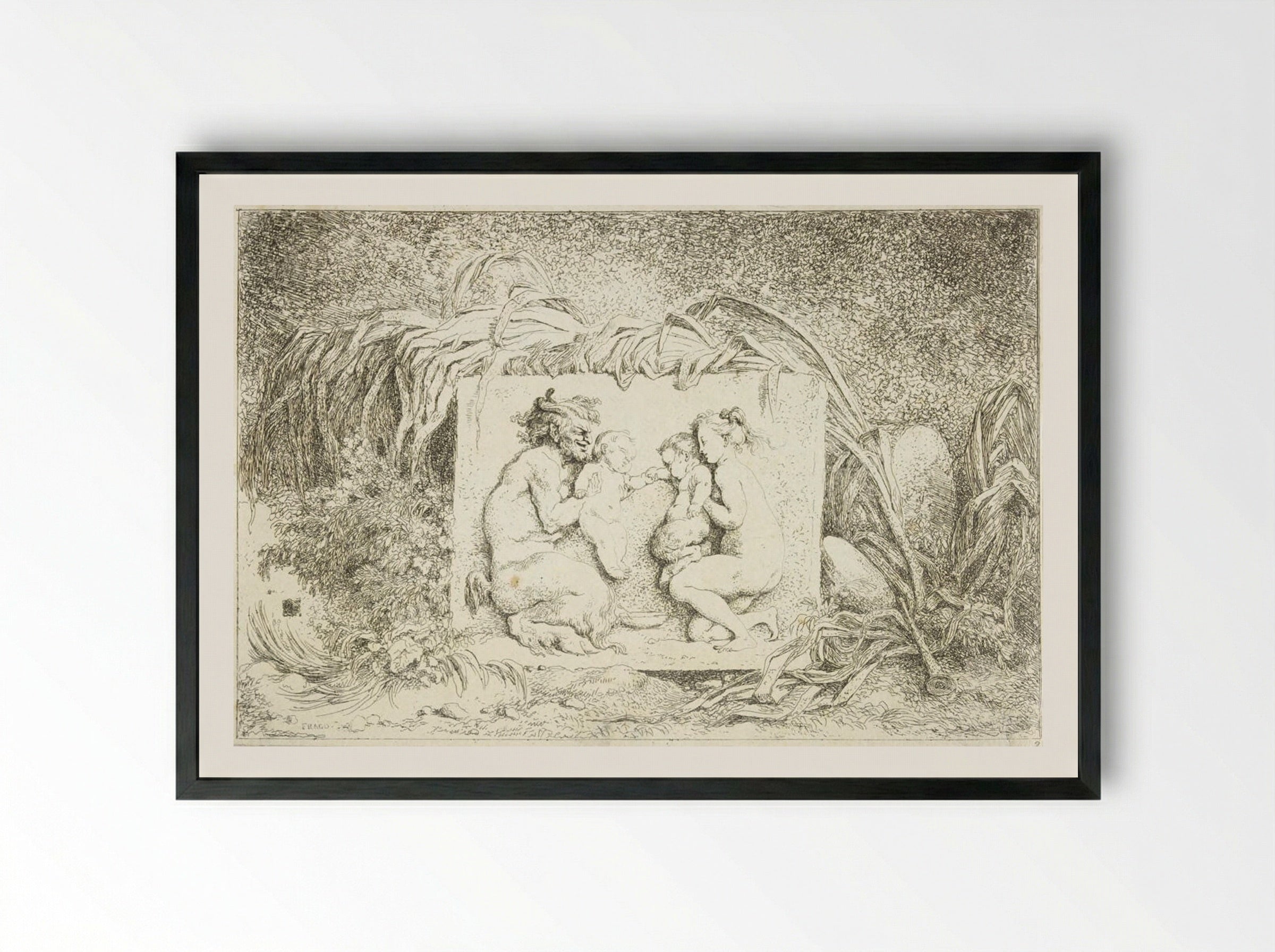 Plate Two: The Satyr's Family - Jean-Honoré Fragonard - Framed Print Black