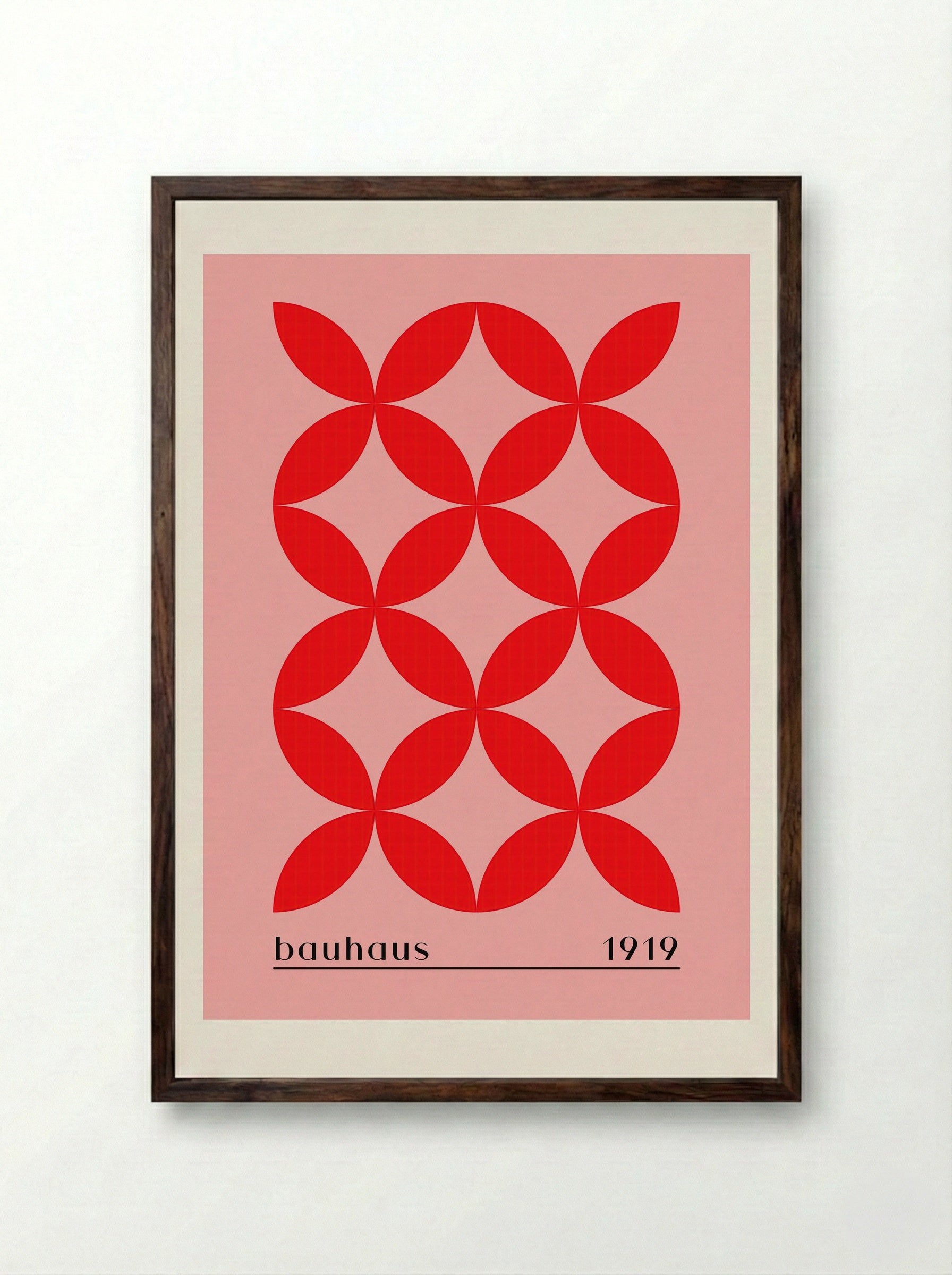 Bauhaus Red Petal Matrix - 1919 Exhibition Poster - Framed Print Dark Wood