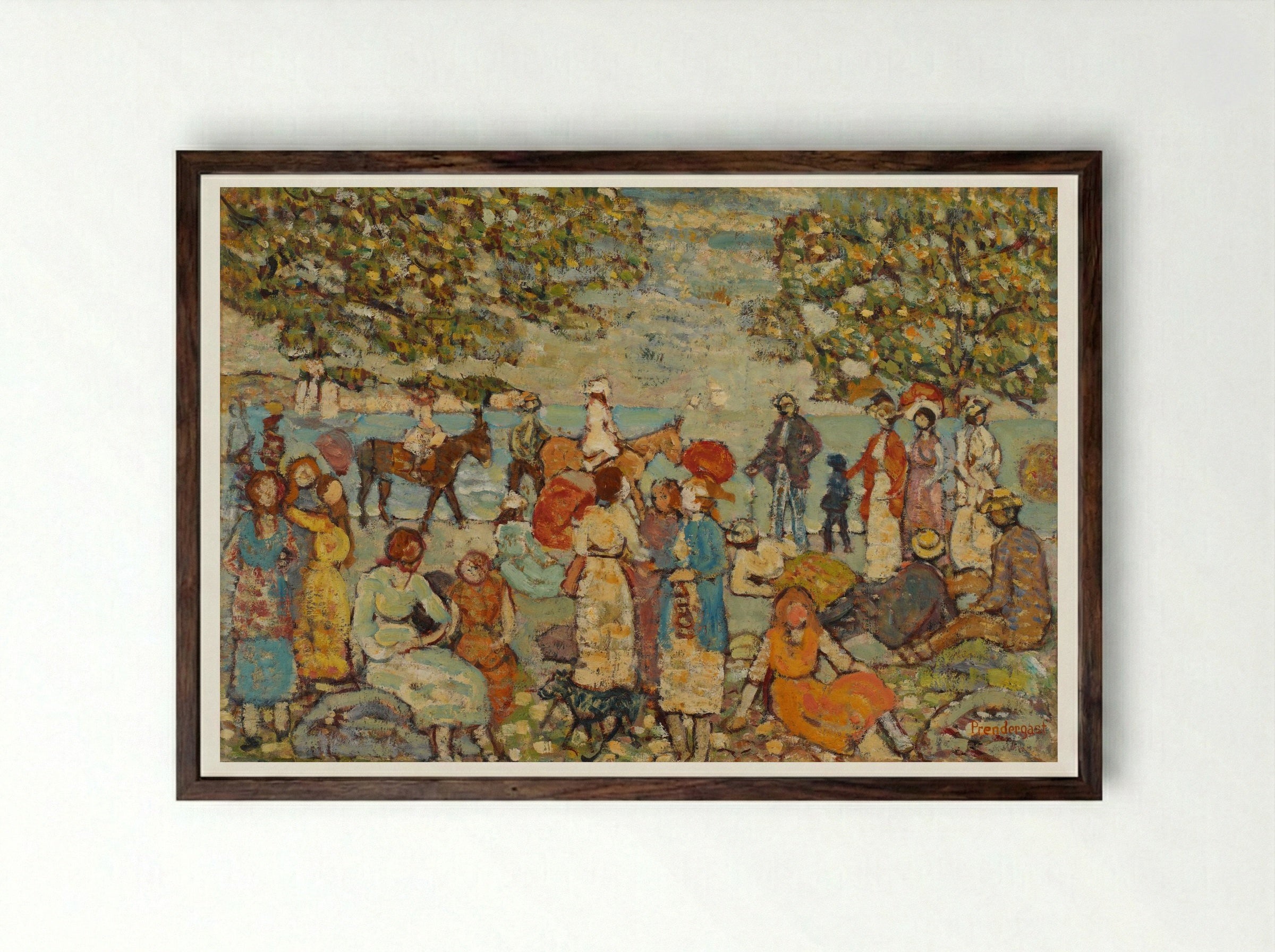 Beach Scene with Donkeys or Mules - Maurice Brazil Prendergast - Framed Print Dark Wood