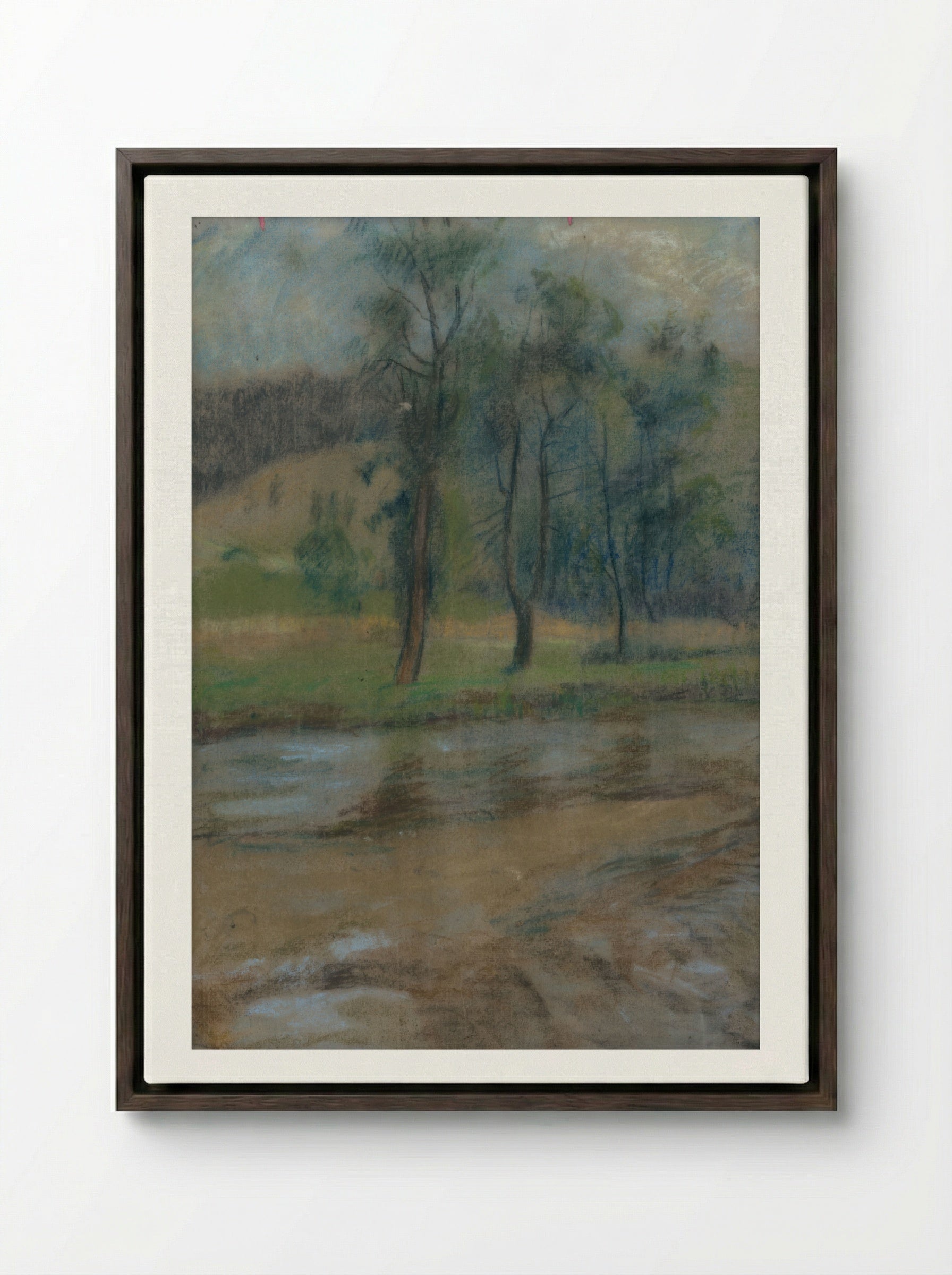 Trees by the River - Zolo Palugyay - Framed Canvas Dark Wood