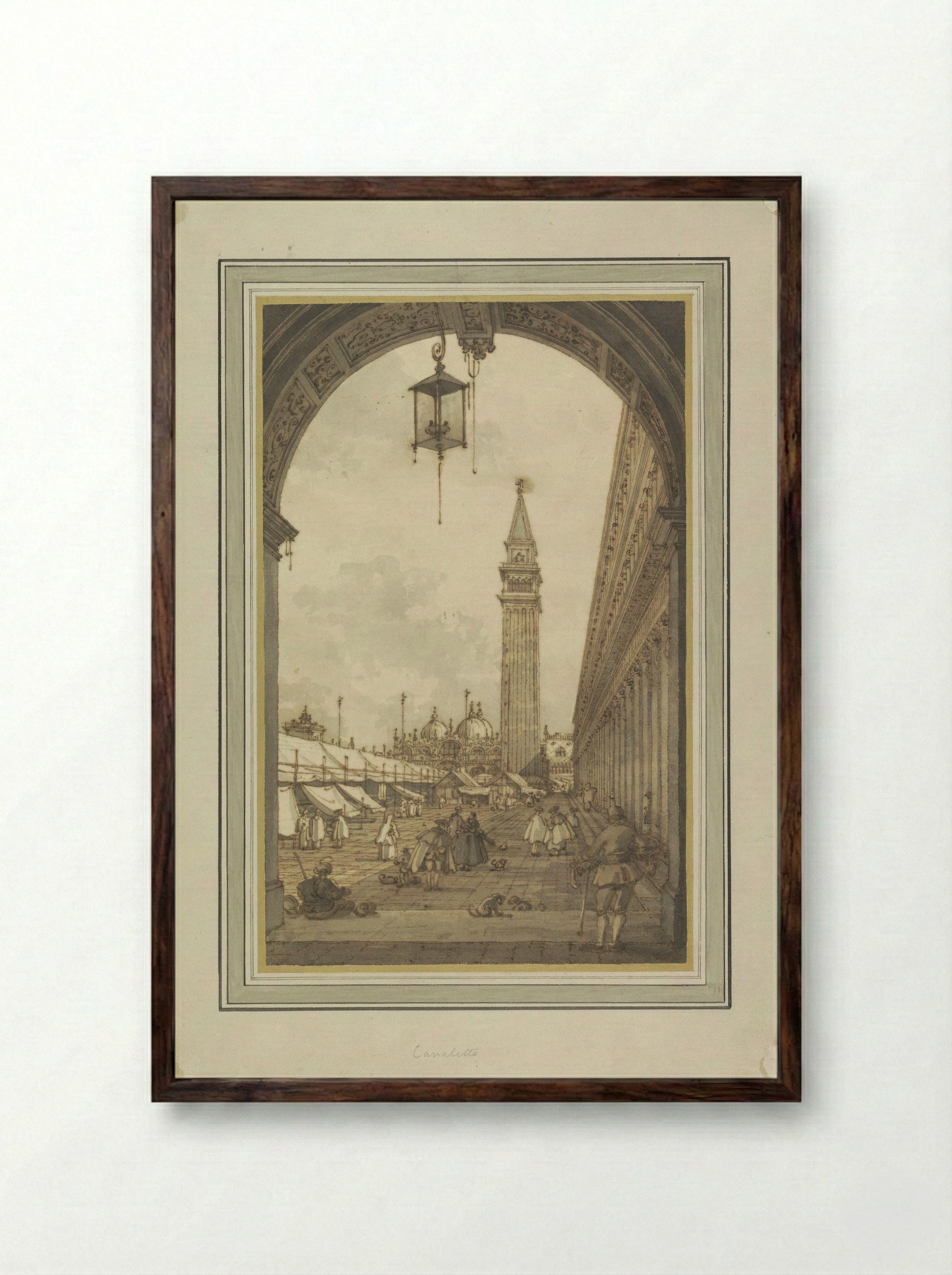 Piazza San Marco, Venice, Seen from the Southwest - Canaletto - Framed Print Dark Wood