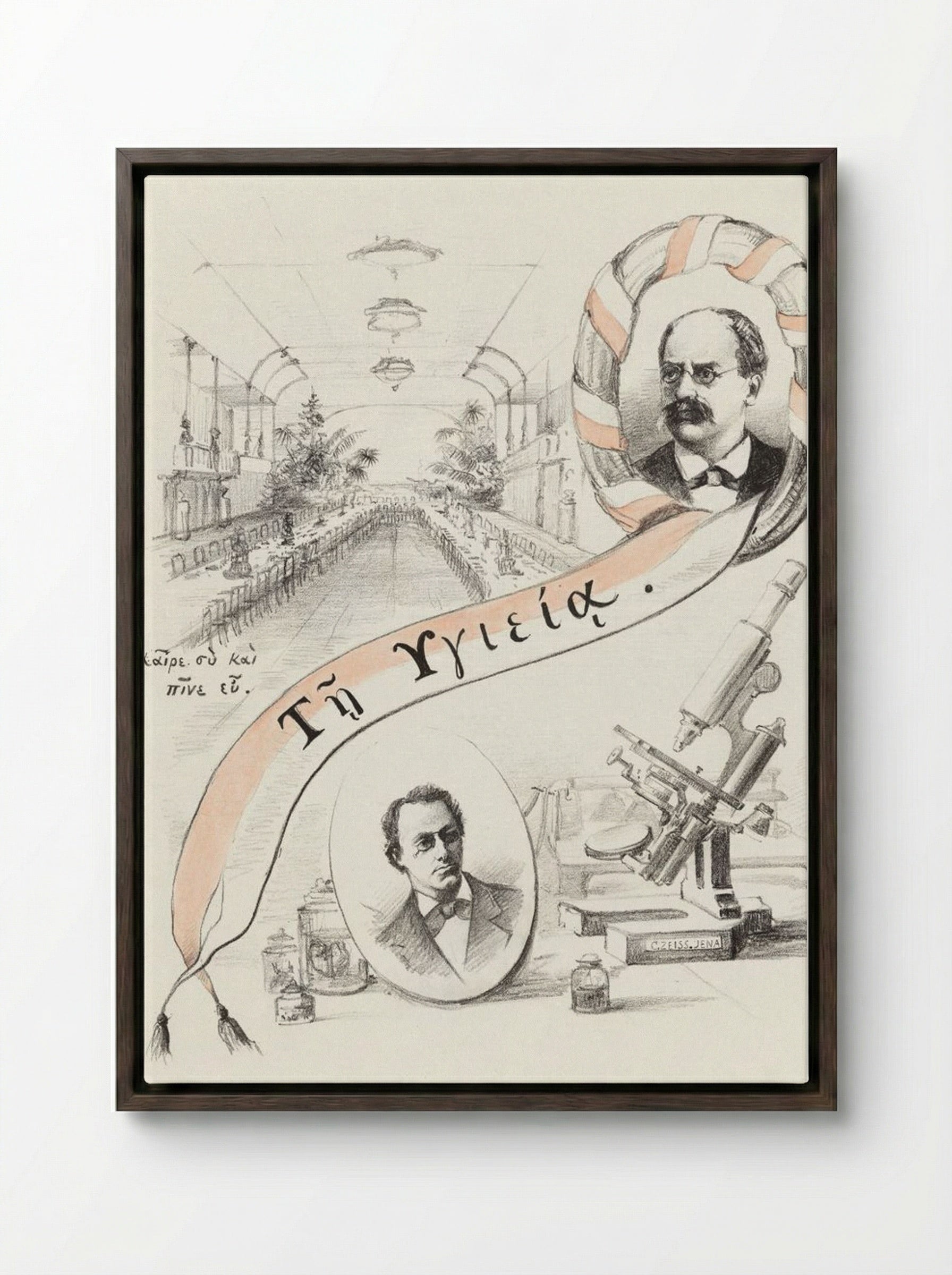 Vier voorstellingen betreffende het natuur- en geneeskundig congres te Leiden - Theo van Hoytema - Framed Canvas Dark Wood