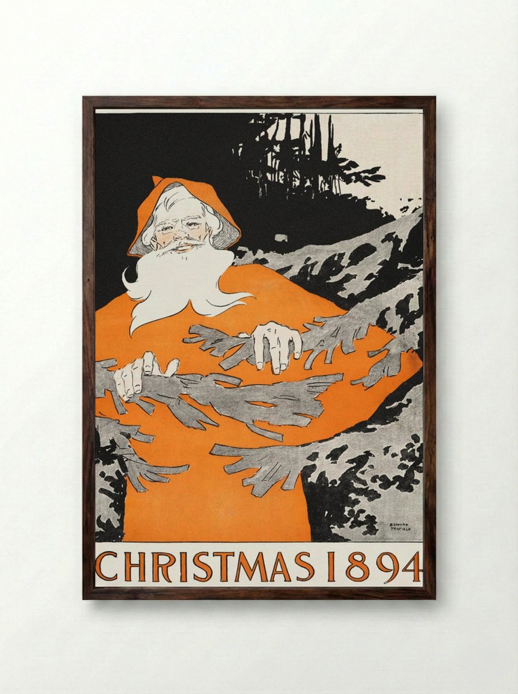 Christmas 1894 - Edward Penfield - Framed Print Dark Wood