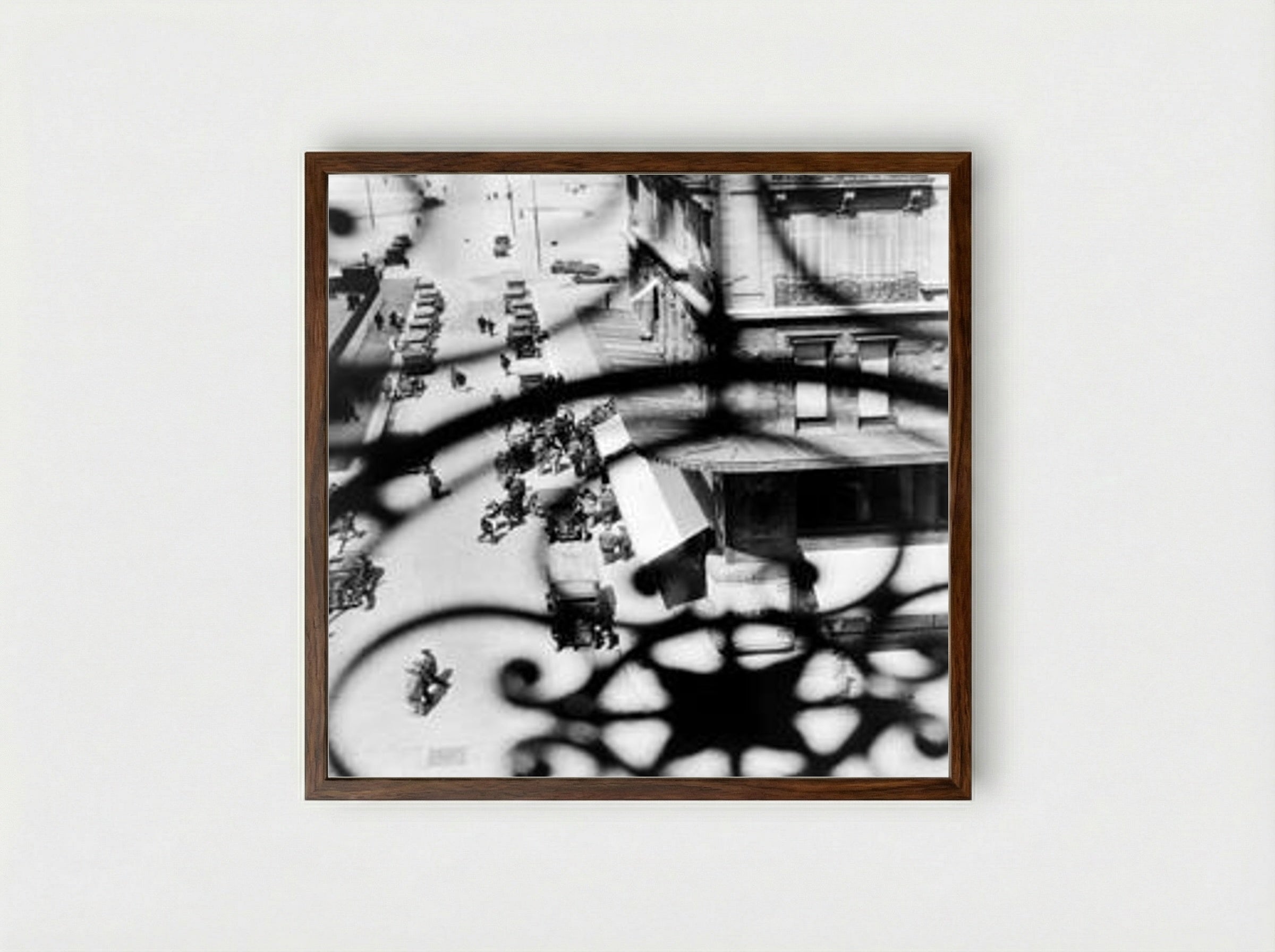 La Canebière Street, Marseilles – View Through the Balcony Grille - László Moholy-Nagy - Framed Print Dark Wood
