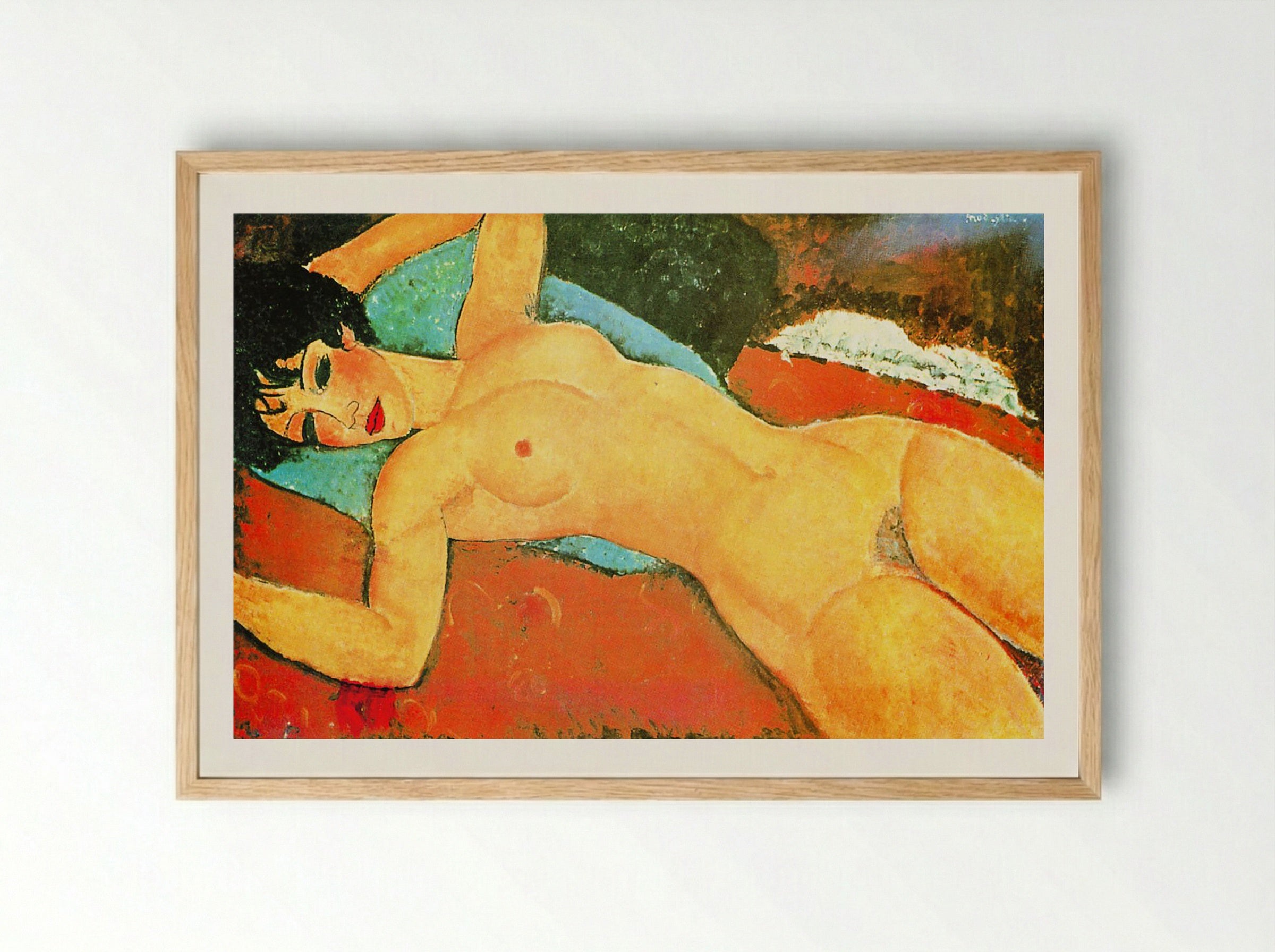 Sleeping Nude with Arms Open (Red Nude) - Amedeo Modigliani - Framed Print Wood