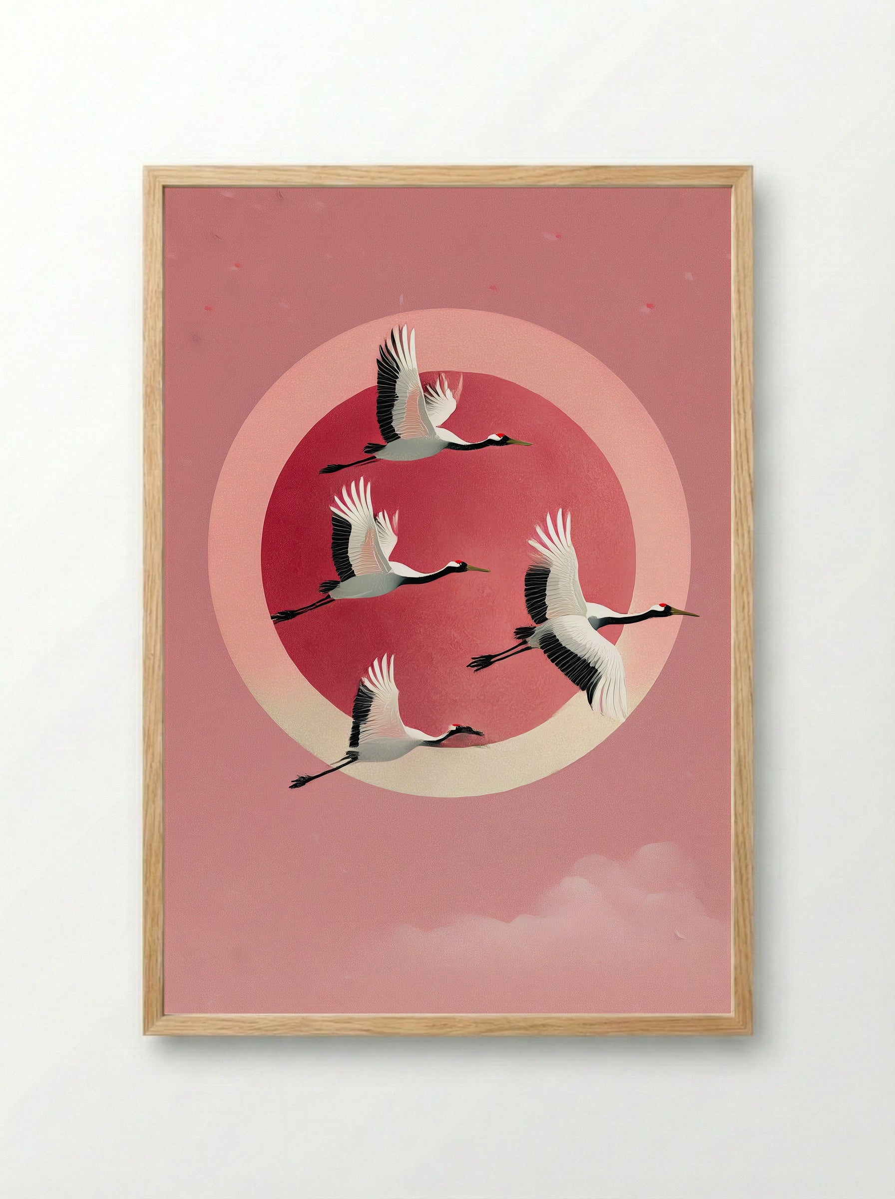 Crimson Flight Japanese Crane Poster Print - Framed Print Wood