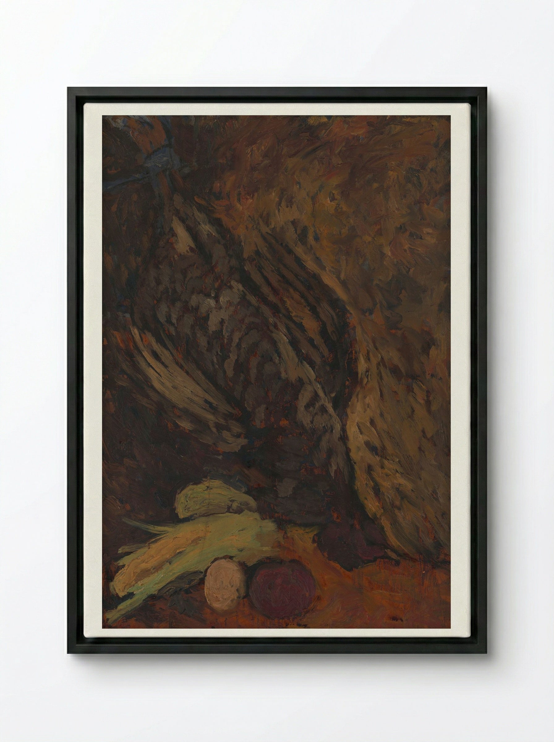 Still Life with a Pheasant - Zolo Palugyay - Framed Canvas Black