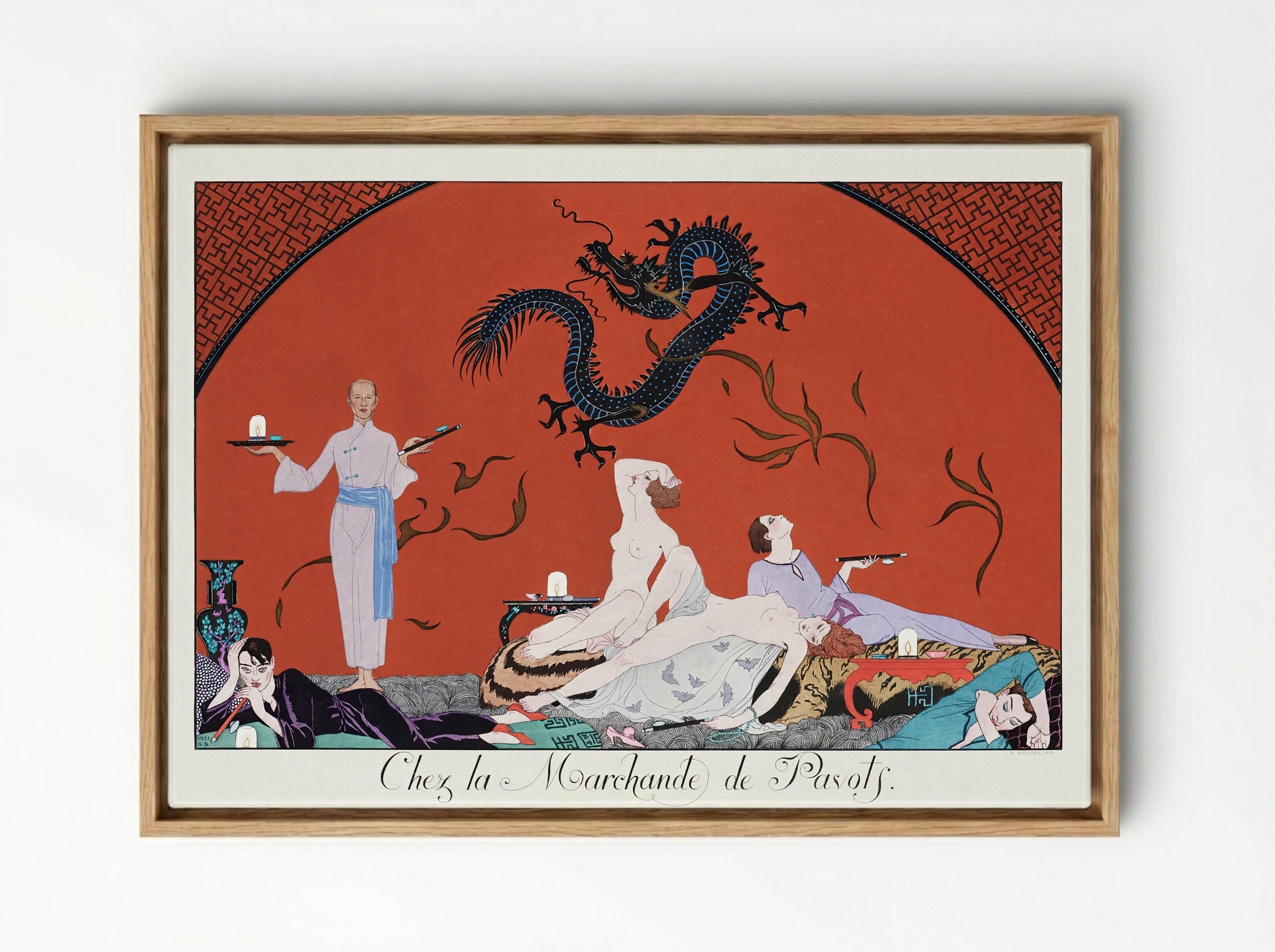 Chez la Marchande de Pavots - George Barbier - Framed Canvas Wood
